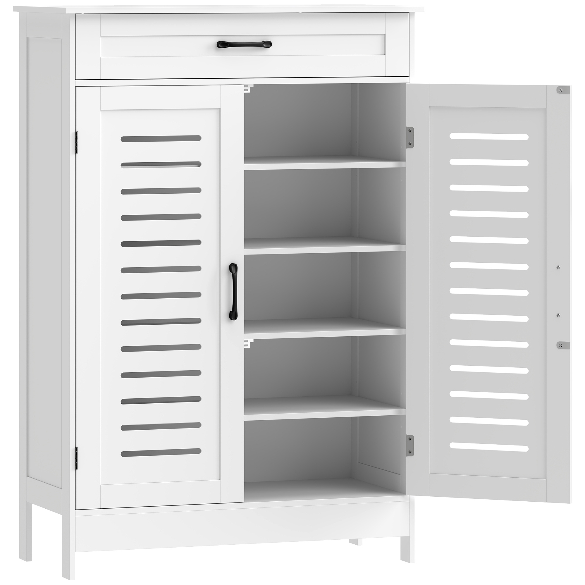 Homcom White Shoe Cabinet With Louvered Doors, Modern Shoe Storage Cabinet With Drawer And Adjustable Shelves,