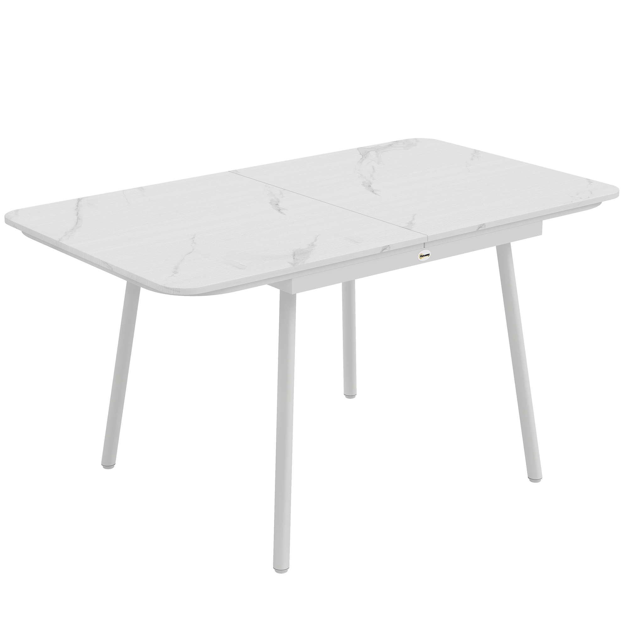 Outsunny Masă de grădină dreptunghiulară pentru 4-6 persoane, blat WPC și cadru din metal, picioare reglabile, 140x80x75cm, Alb | Aosom Romania