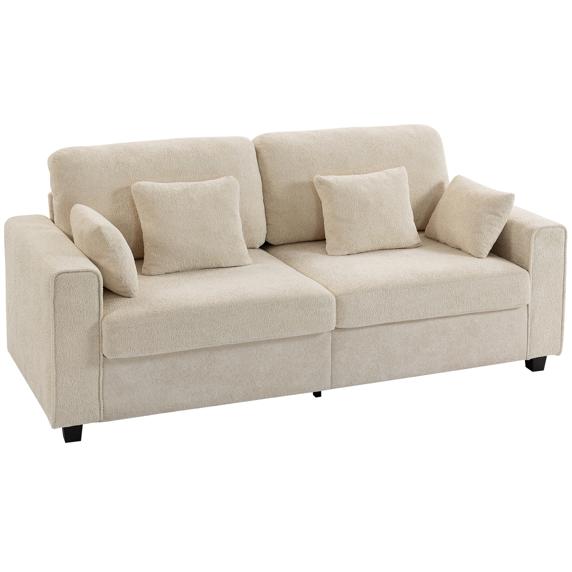 HOMCOM Beige 3-zitsbank met velours-look bekleding, diepe zit, veerkussens, brede armleuningen en 4 kussens