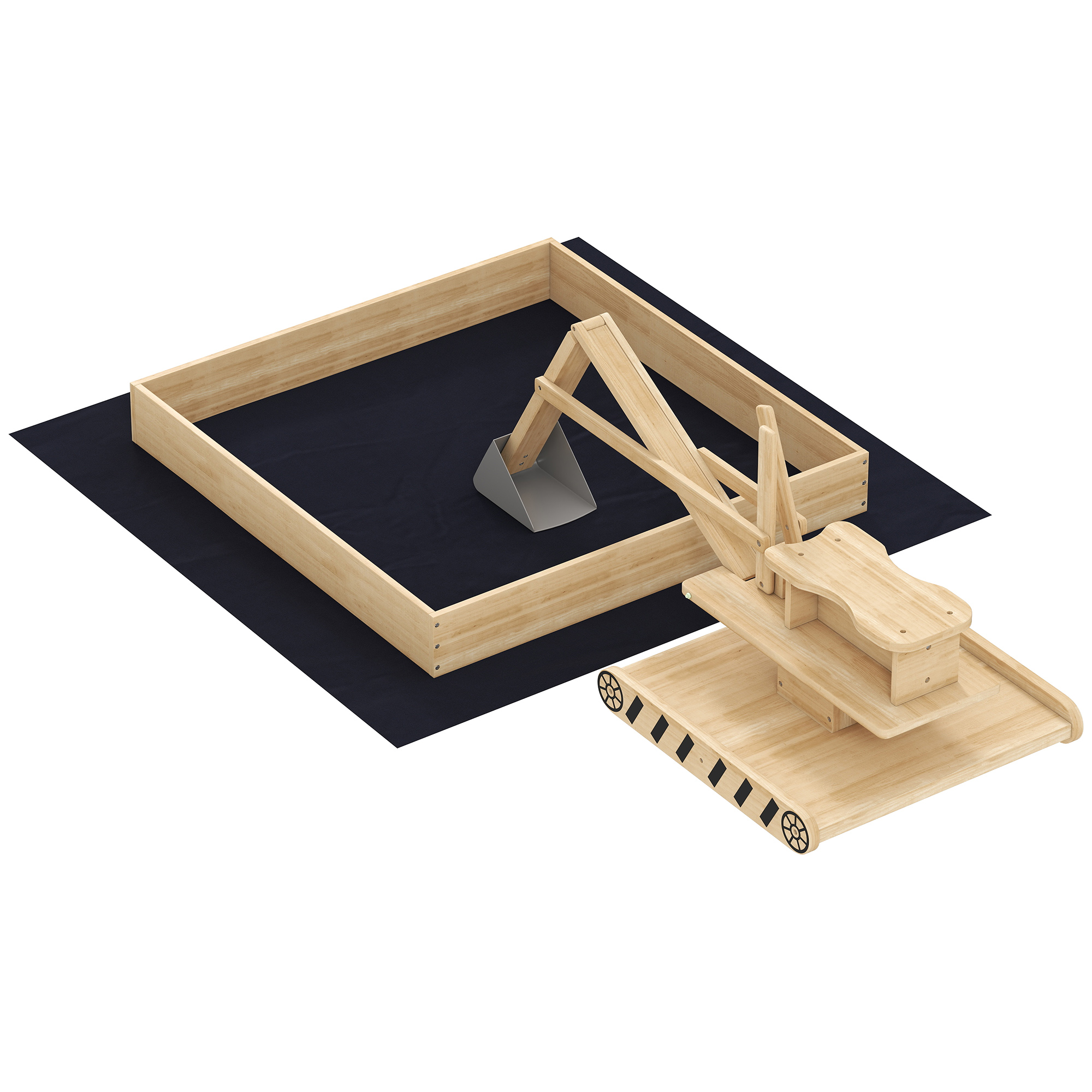 AIYAPLAY Wooden Sand Pit with Digger, Kids Sandbox Outdoor, SandPit with 360° Swivel Seat and Bottom Liner