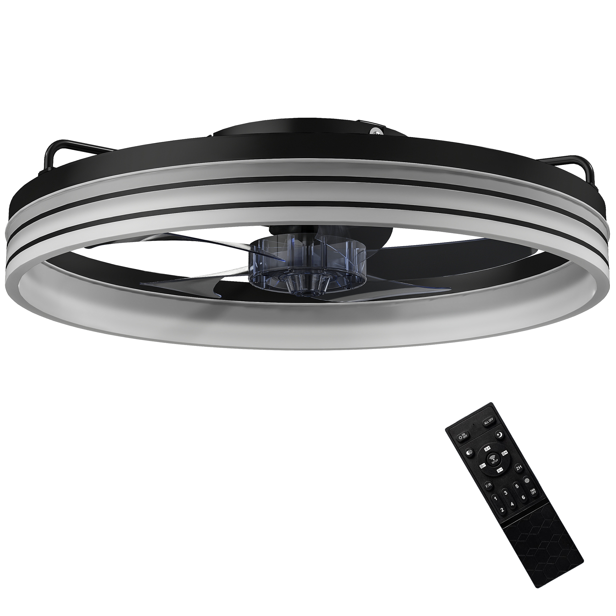 HOMCOM Ceiling Fans with Lights and Remote & App Control, 50cm LED Ceiling Fan Light with 3 Colour Temperatures, 6 Speed, Black