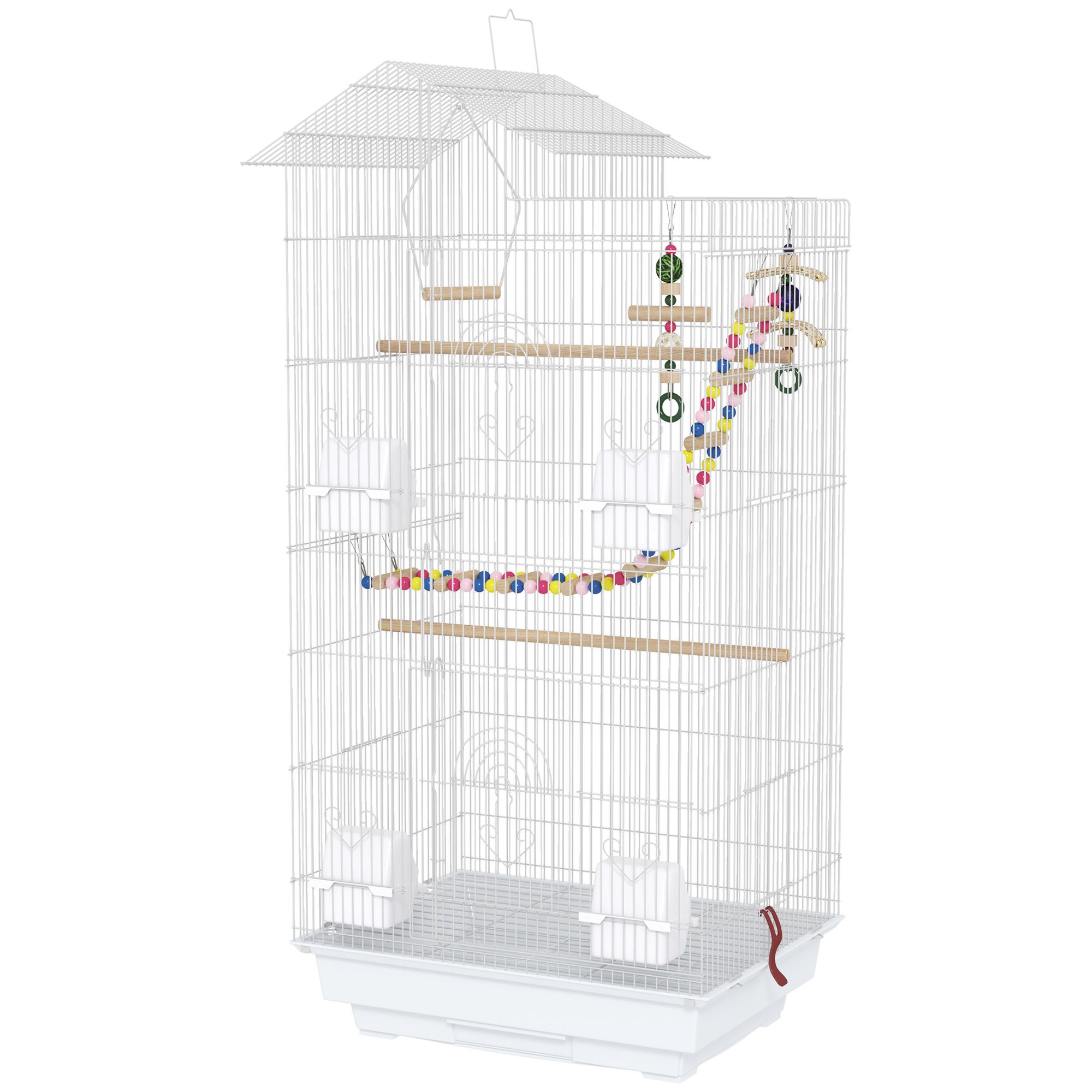 Comparer les prix de PawHut Cage à oiseaux 46 x 36 x 100 cm 4 mangeoires 3 perchoirs cage pour perruche calopsitte conure pinson canaris
