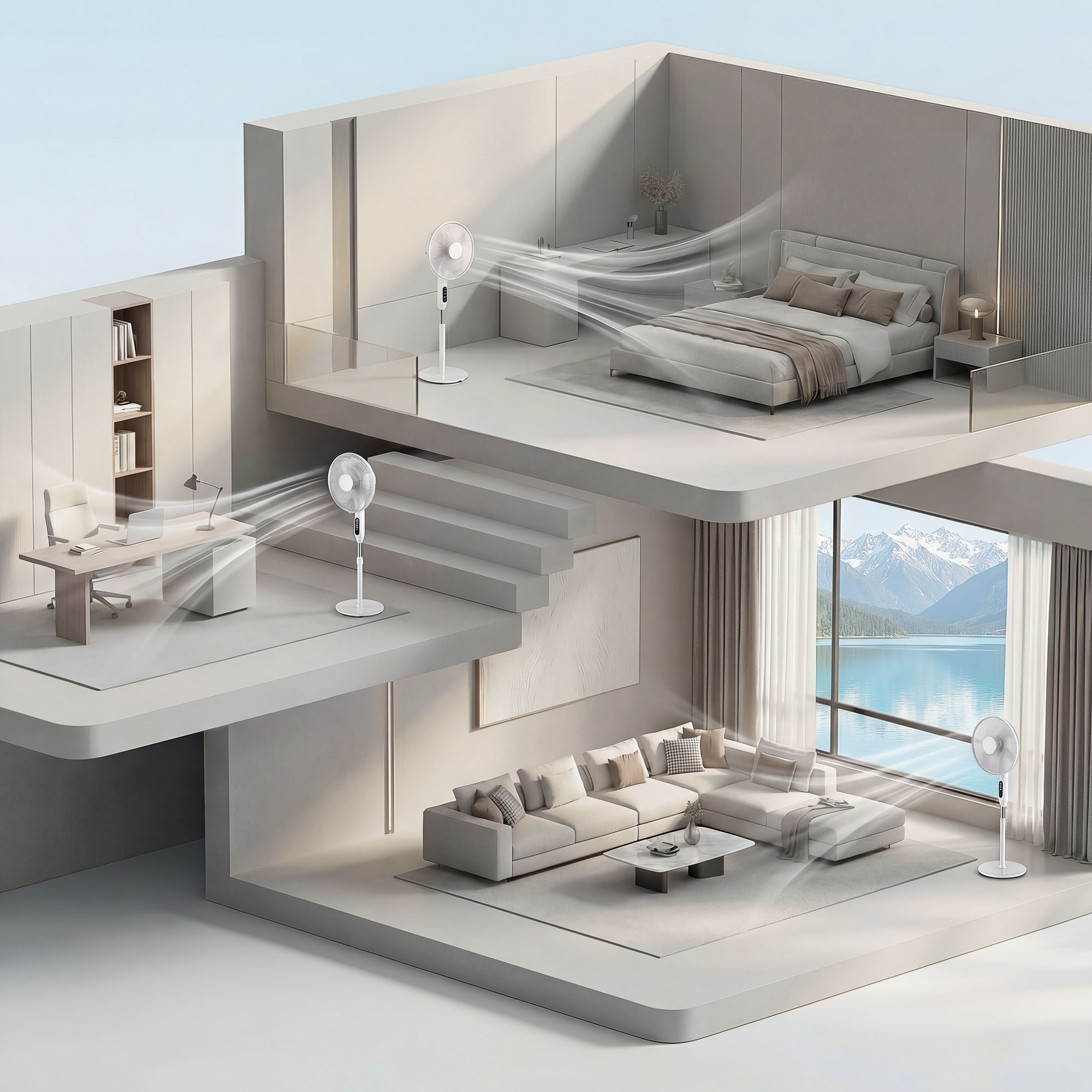  Ventilator pe Suport cu Telecomanda, Ventilator Vertical, Alb [8]