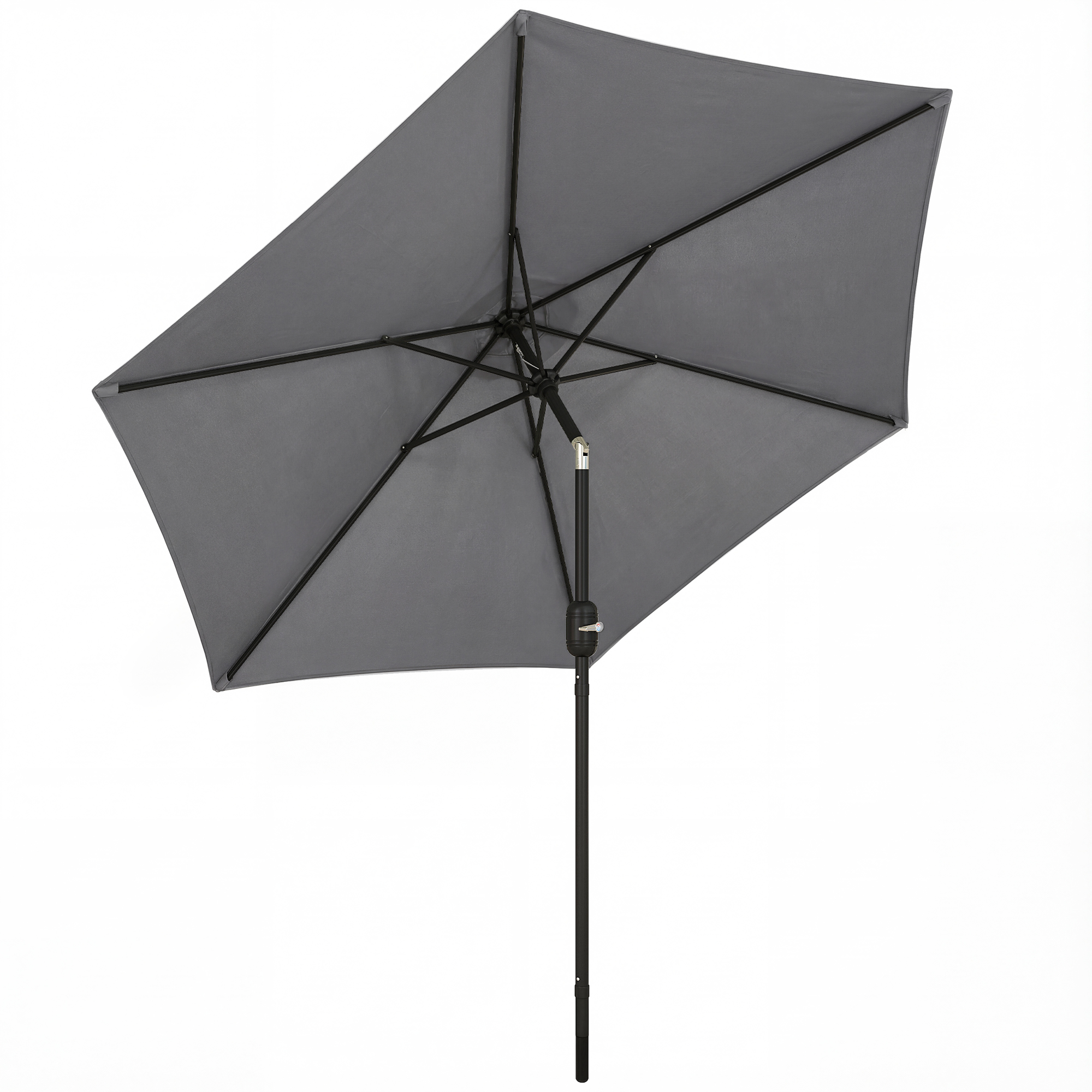 Outsunny 2.6 m Garden Parasol Umbrella with Aluminium Pole, Outdoor Patio Umbrella with Tilt and Crank, Vent, Grey