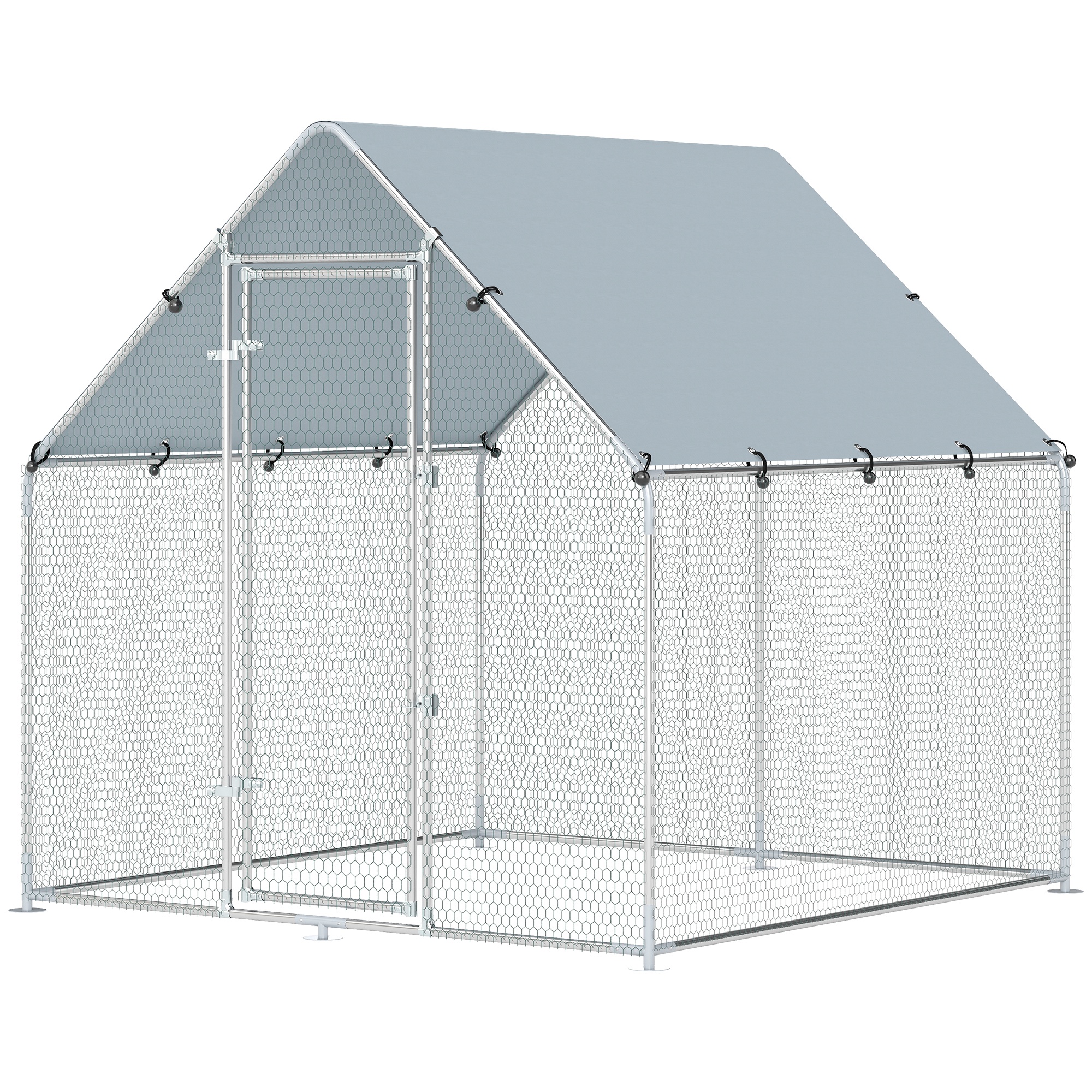 Comparer les prix de PawHut Enclos poulailler extérieur 4 m², parc grillagé - acier galvanisé Ø19mm - bâche Oxford 420D anti-UV 200x200x200cm argent