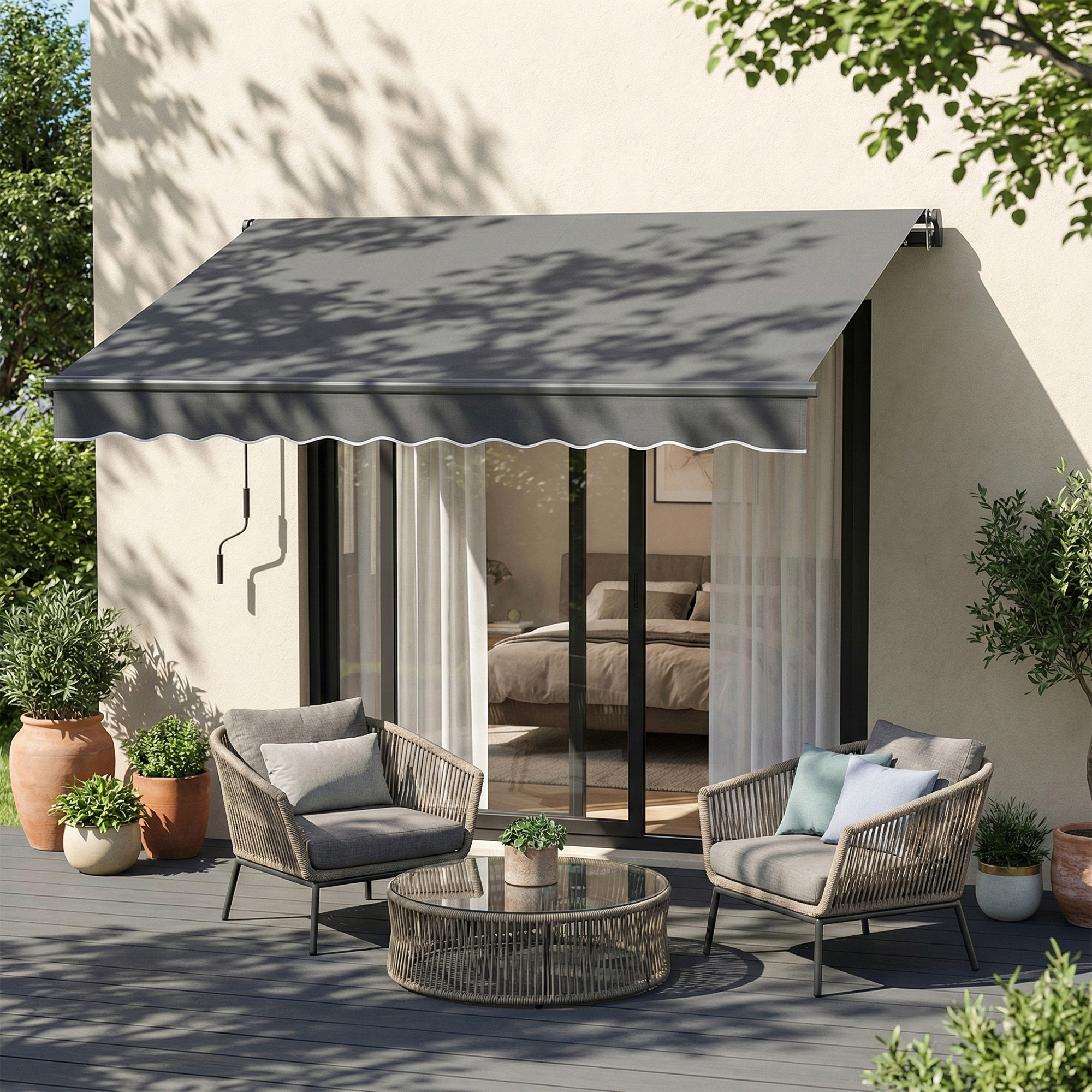 Outsunny Gelenkarmmarkise Markise 350 x 300cm Gelenkmarkise inkl Kurbel & W günstig online kaufen