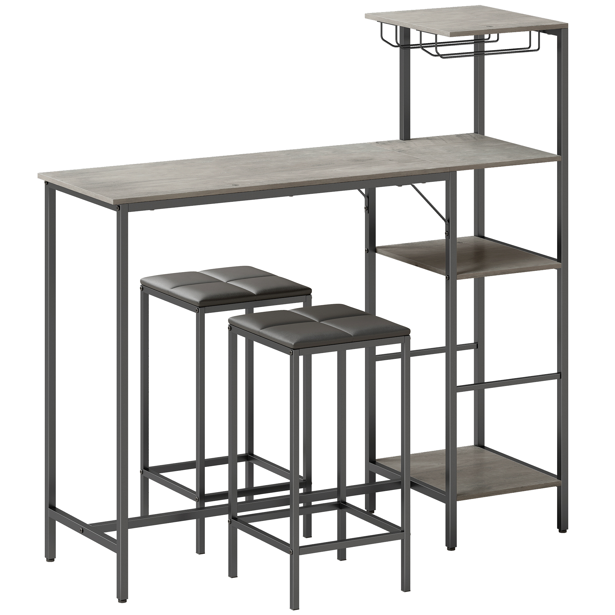 HOMCOM 3 Piece Breakfast Bar Table and Stools Set, Washed Grey