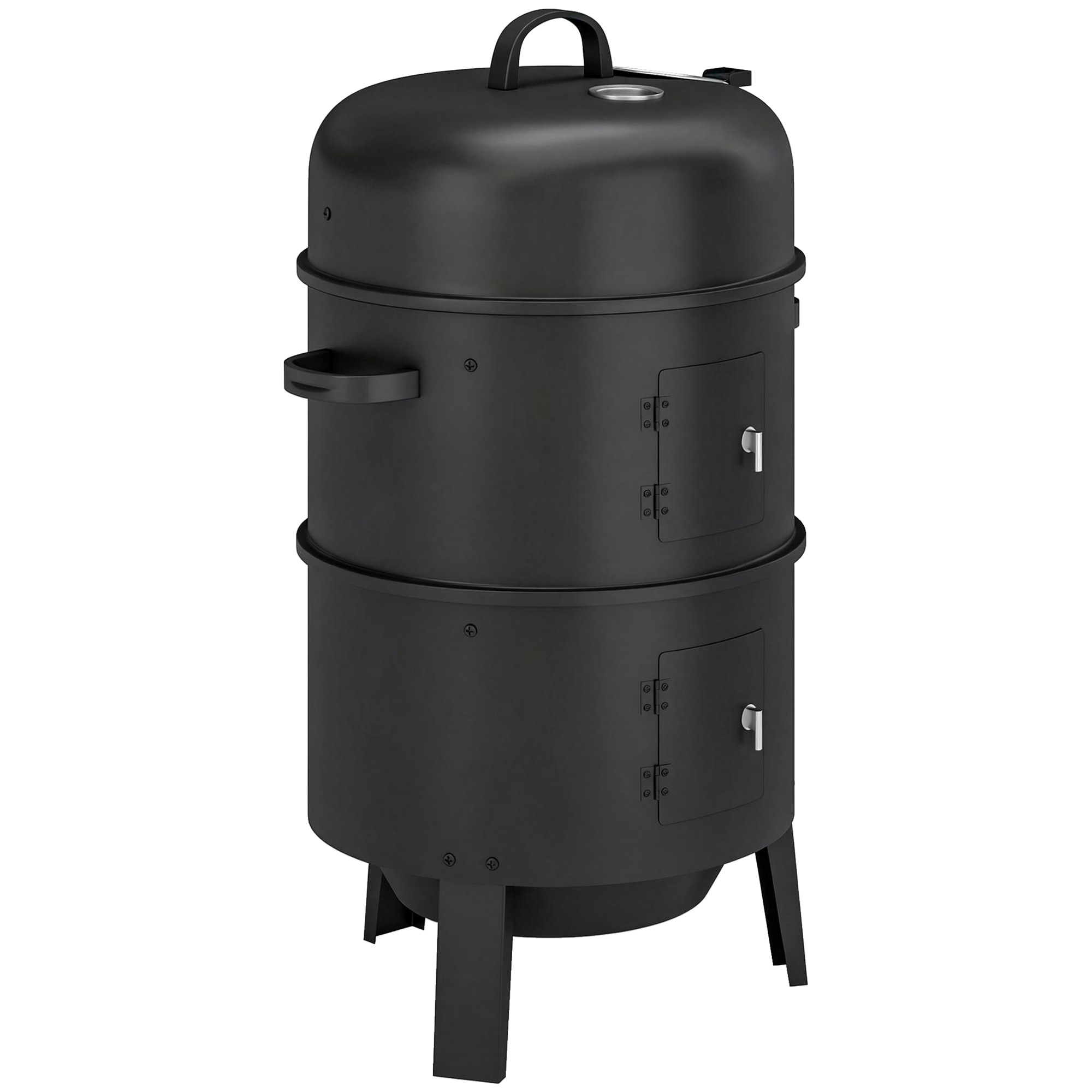 Outsunny 3-in-1 Vertical Charcoal Smoker with 2 Grill Grates, Built-in Thermometer, Adjustable Vent, 2 Doors