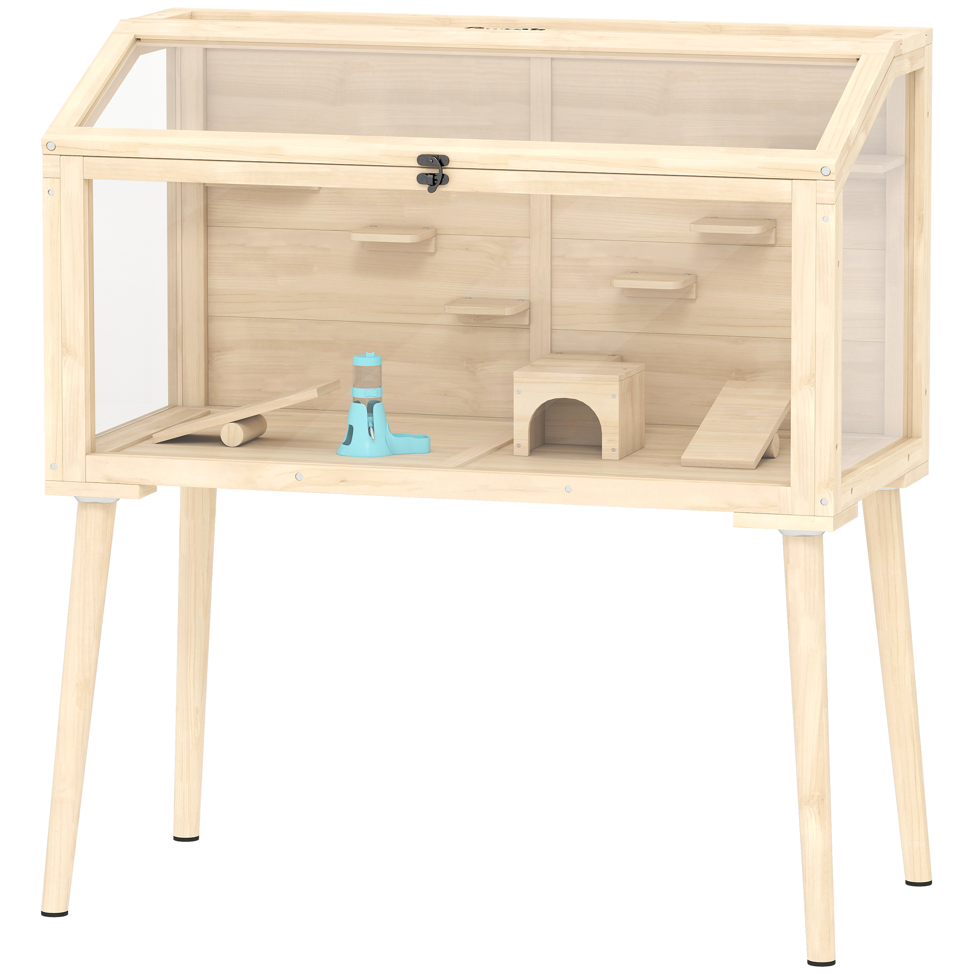 Meilleurs prix pour PawHut Cage hamster habitats pour rongeur bois FSC toit ouvrable 7 plateformes 2 balançoires 110x52x101cm effet bois naturel