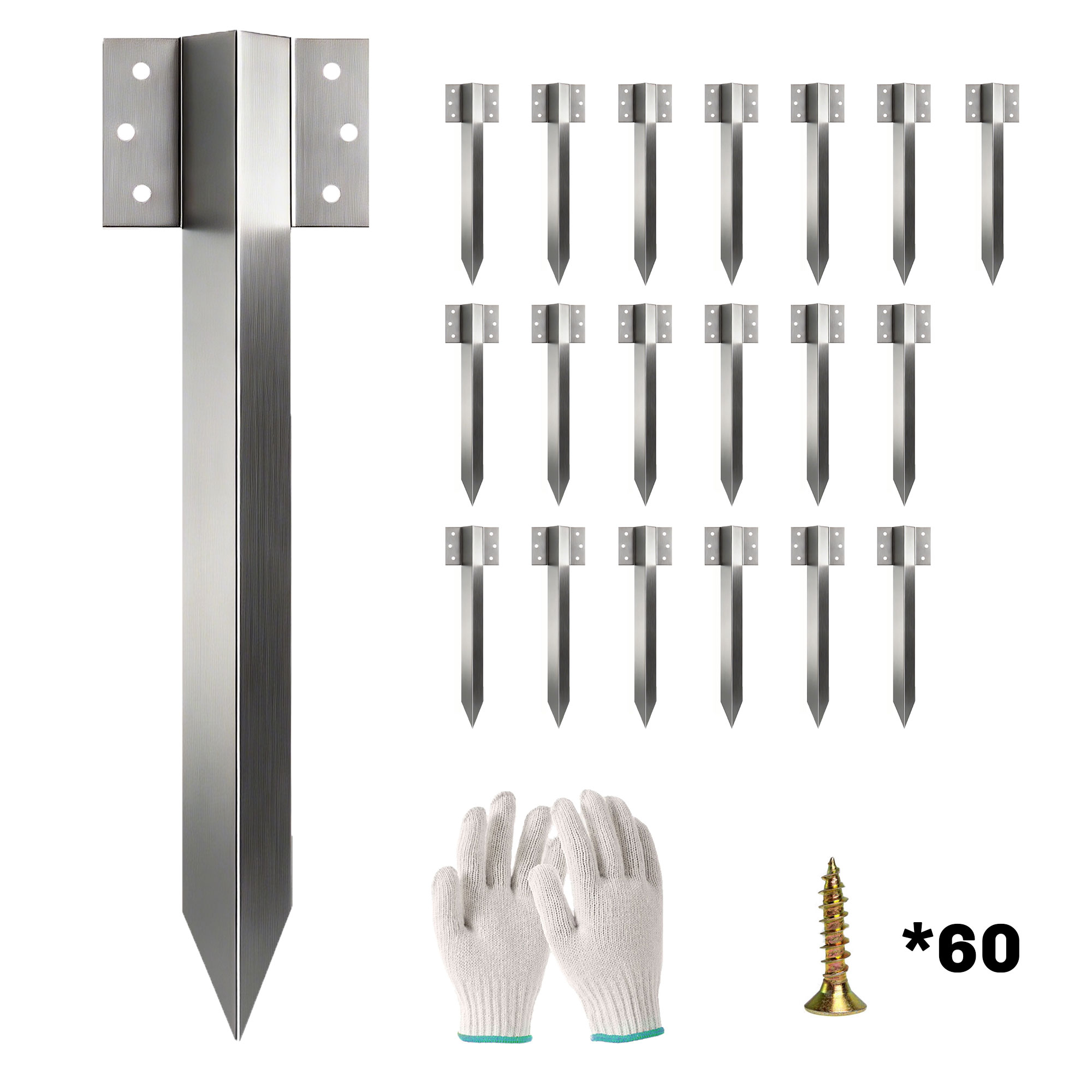 Outsunny 20 Pack Railway Sleeper Brackets, 41 cm Heavy Duty Galvanised Steel Sleeper Stakes with Screws and Gloves