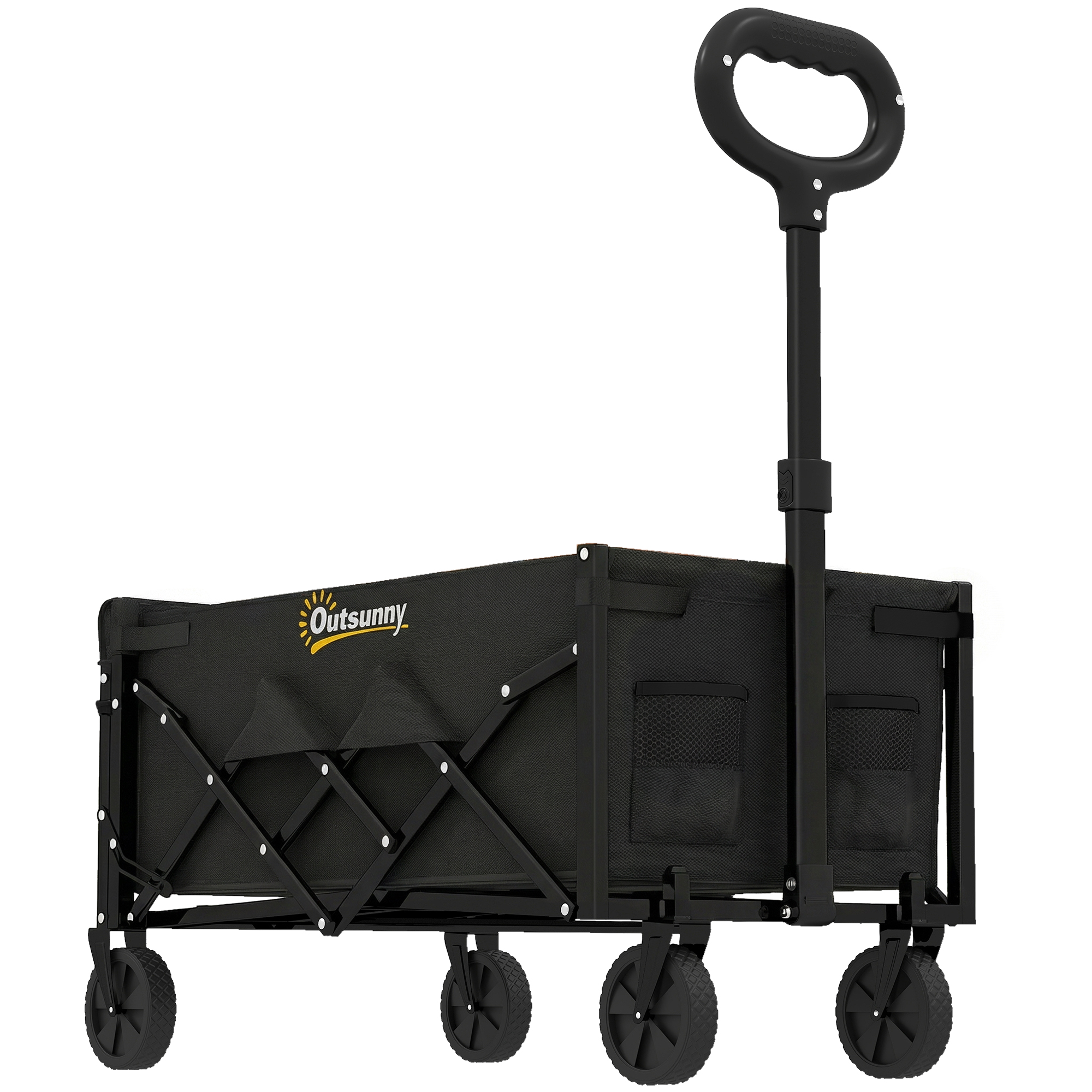 Outsunny 80L Foldable Festival Trolley on Wheels, Collapsible Wagon Cart with Drop-Down Tailgate, Adjustable Handle, Black
