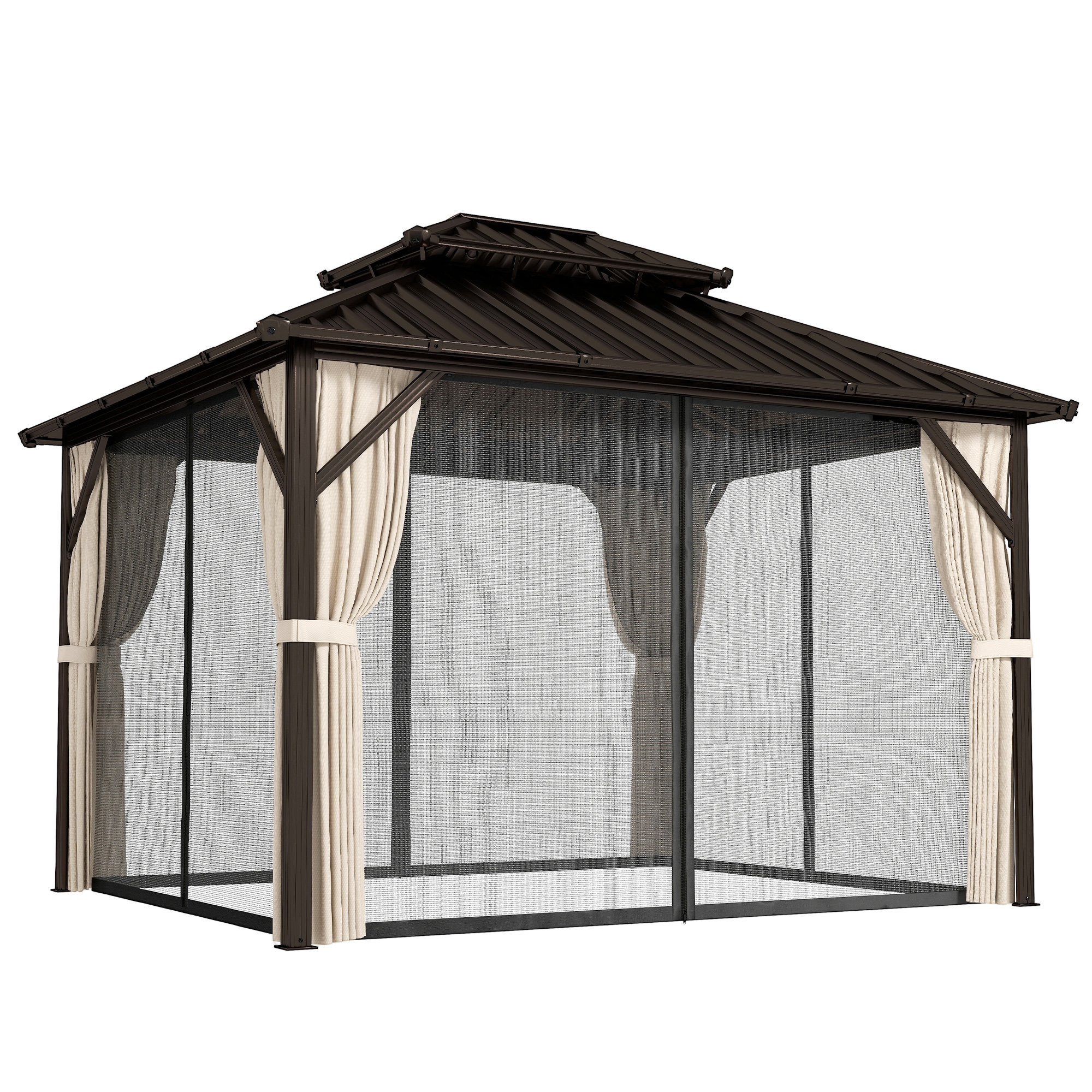 Outsunny 3x3.6 m Hardtop Gazebo Canopy with UPF50+ Double Galvanised Steel Roof, Aluminium Garden Gazebo Permanent Pavilion, Brown