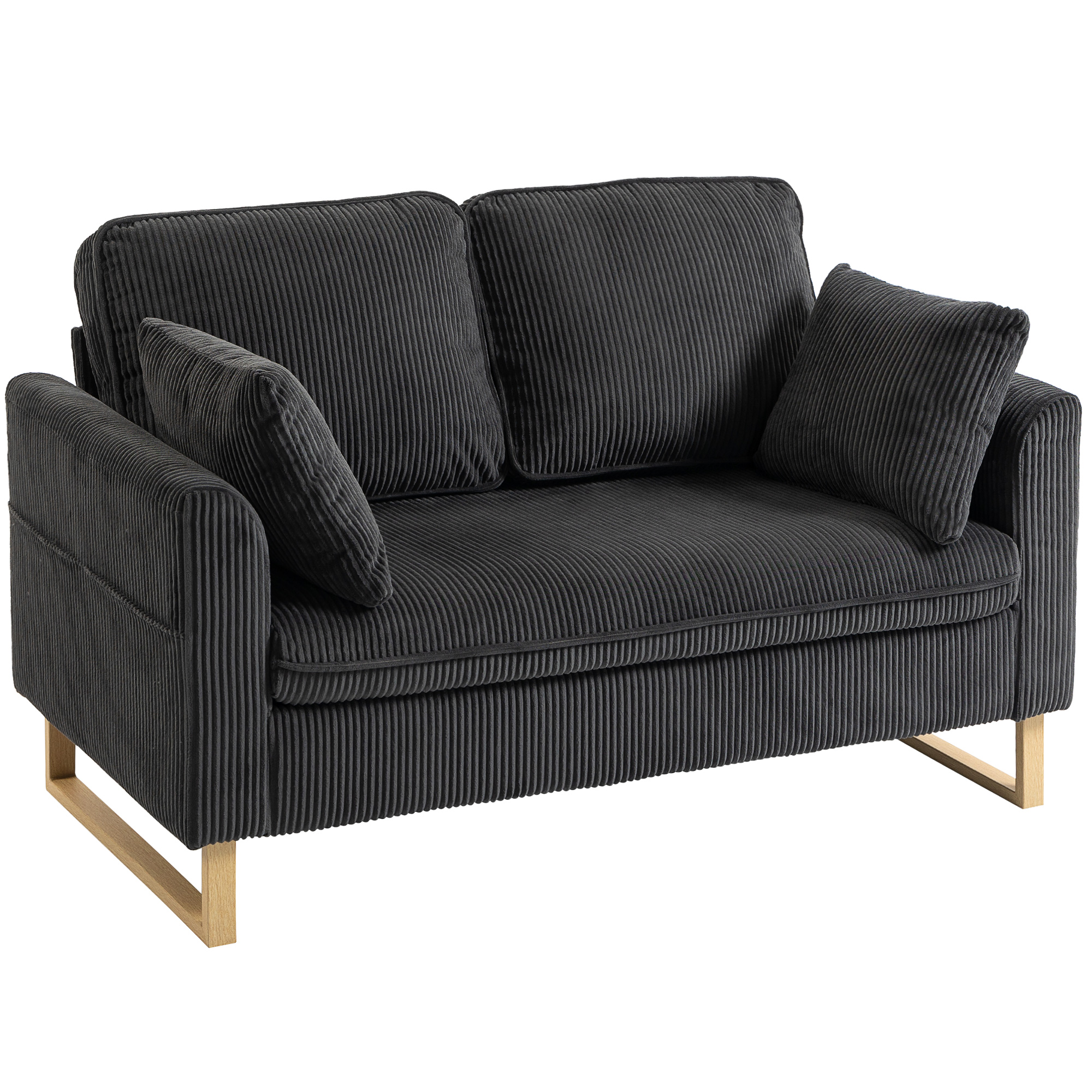 HOMCOM 2 Seater Sofa, 140 cm Loveseat Sofa with Spring Cushions, Metal Legs, 2 Pillows, Dark Grey