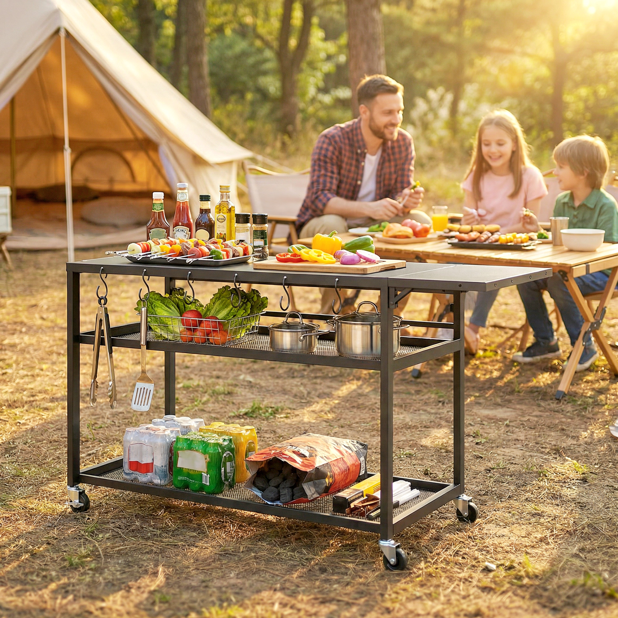Table Pliante Extérieure En Métal – Plateau 75x55 Cm, Robuste, Pour Camping, Plage, Jardin, BBQ, Pique-nique, Voyages