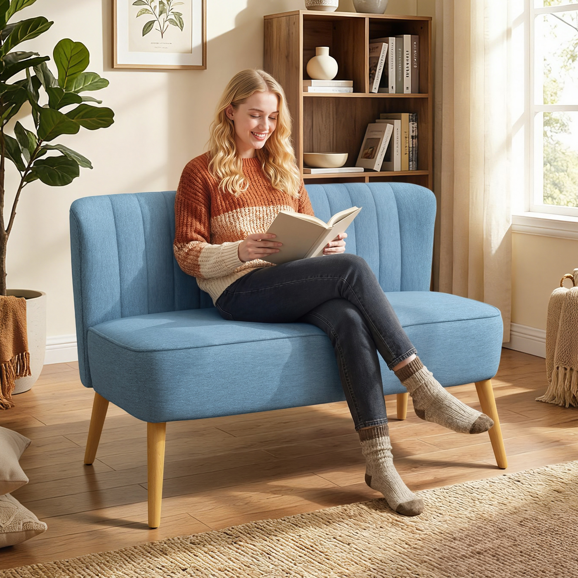 HOMCOM Zwei Sitzer Couch, bis 150 kg belastbar, Sofa ohne Armlehnen, Stoffs günstig online kaufen