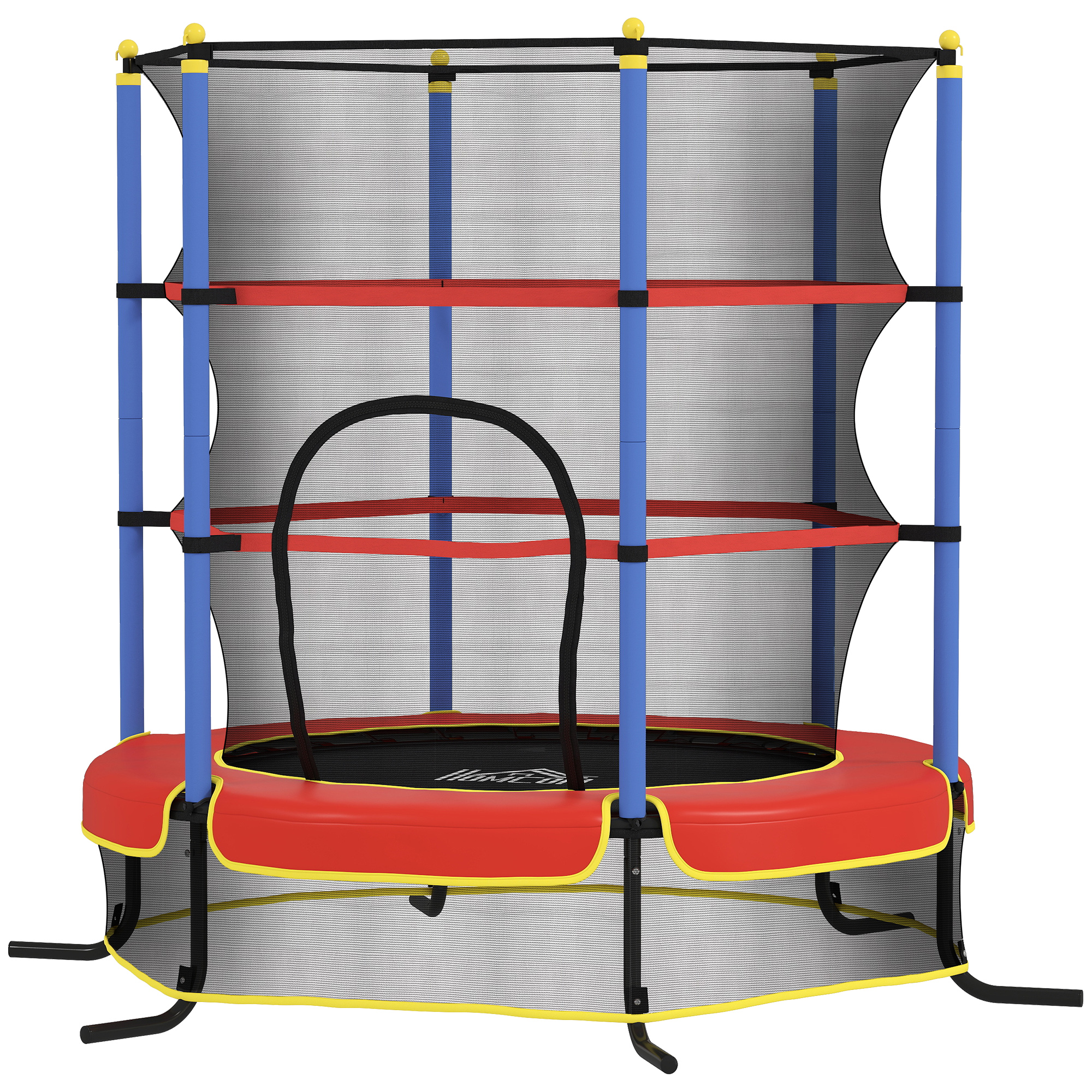 HOMCOM Trampoline Enfant Ø 1,75 × 1,90H m Filet de sécurité Porte zipée Couvre-Ressorts 6 poteaux rembourrés Noir Rouge Bleu