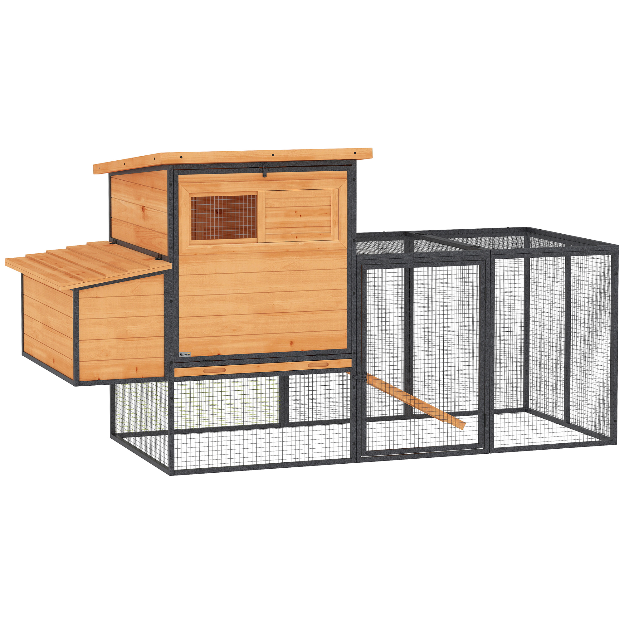 Comparer les prix de PawHut Poulailler cage à poule en bois et acier avec enclos pondoir tiroir à déjection et toit ouvert 192x81,5x104cm orange