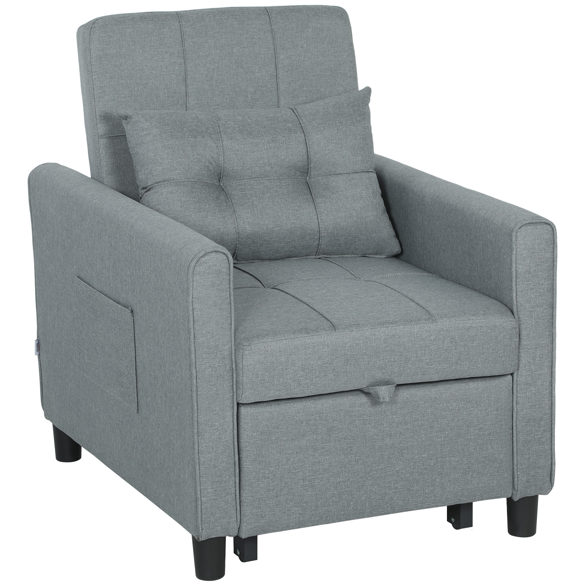 HOMCOM Sofá Cama Plegable Convertible con Respaldo Regulable y Cojín, Gris