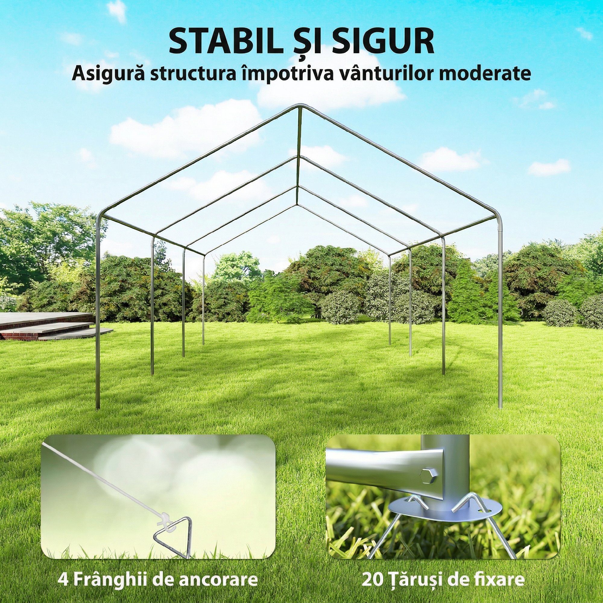  Pavilion de Gradina 4x6 m cu Pereti Laterali, 6 Ferestre si Dubla Intrare, din Otel Galvanizat, Alb [7]