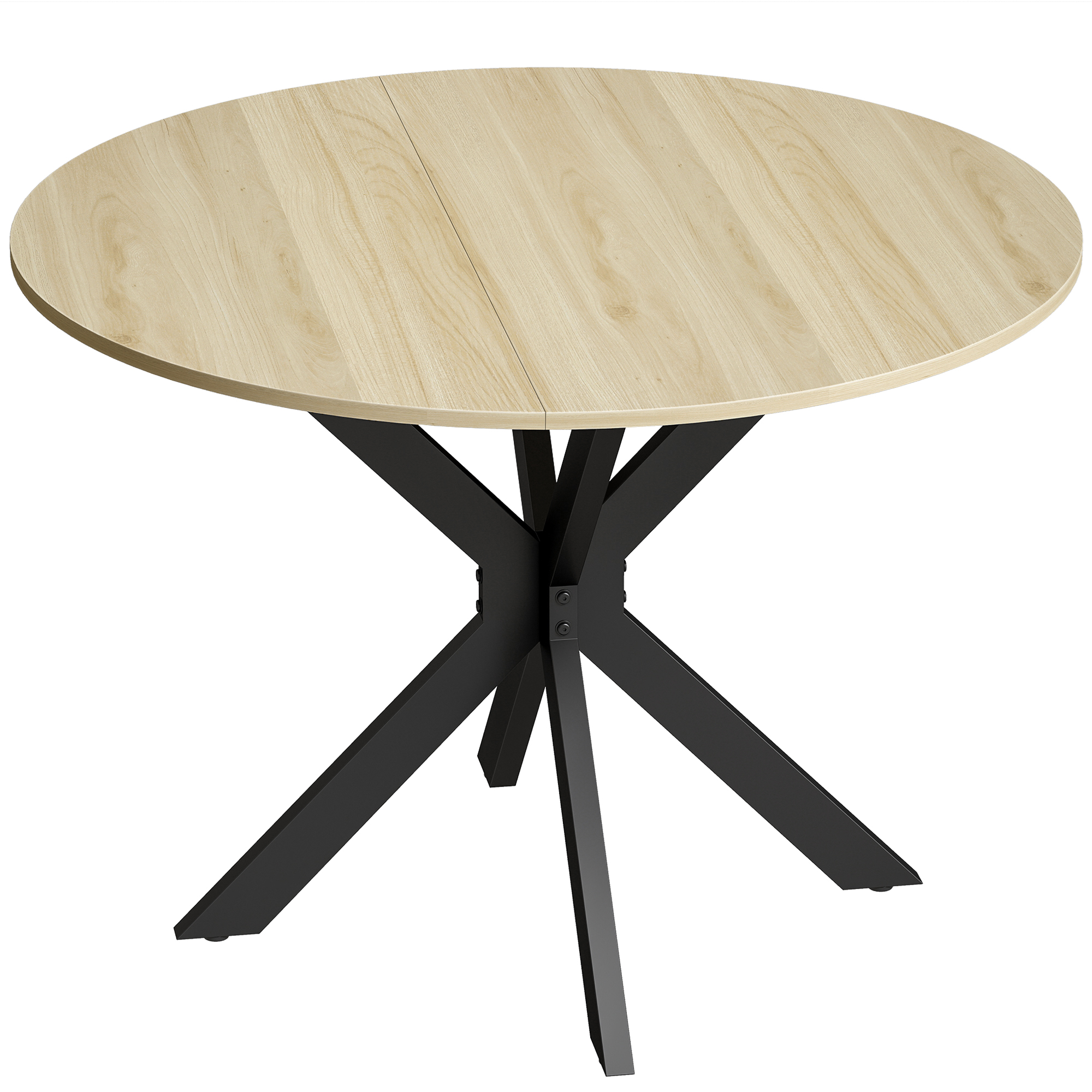 HOMCOM Mesa de Cocina Plegable Redonda para 2-6 Personas con Ala Abatible Marco de Acero Doble X Ø110x76 cm Natural