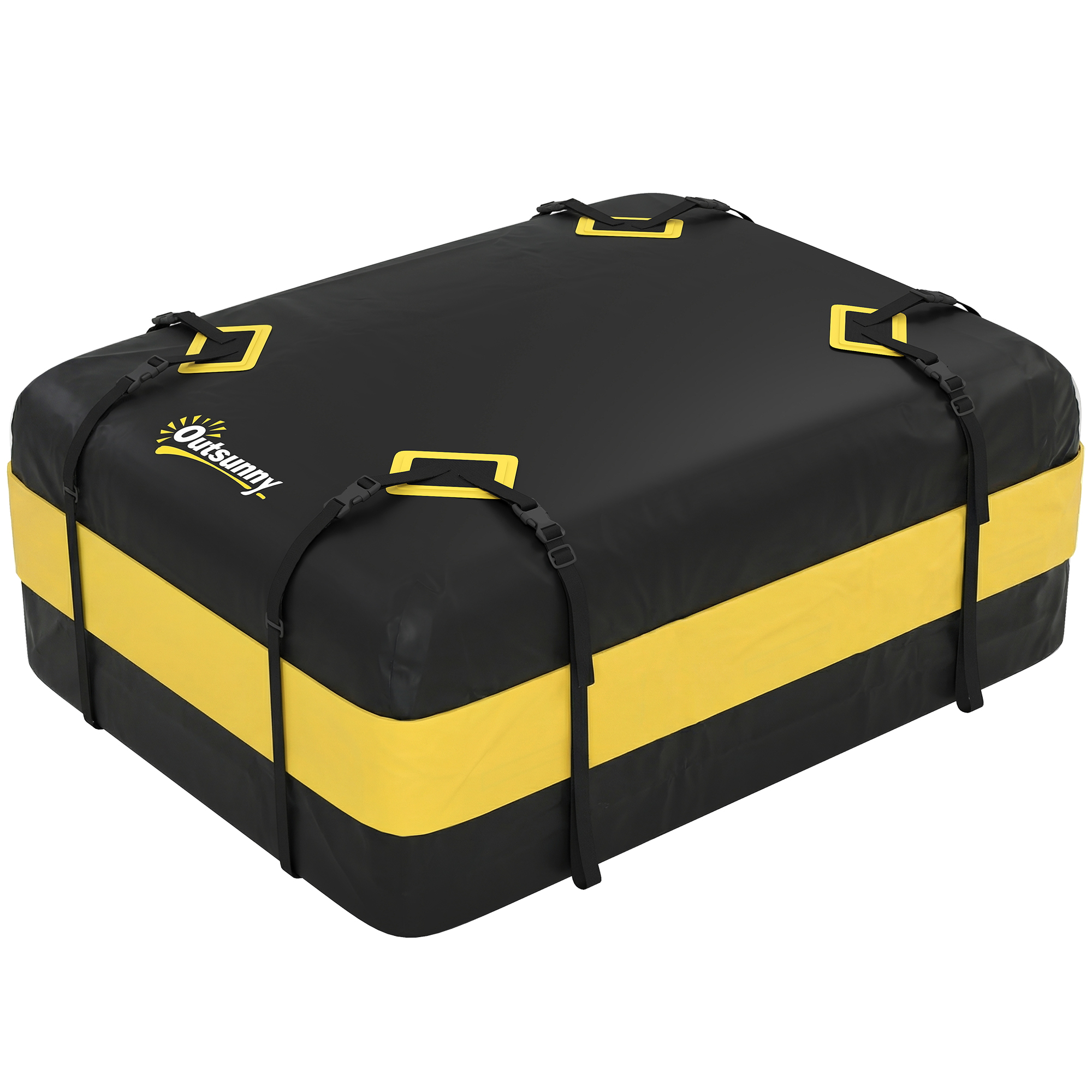 Outsunny Cutie portbagaj impermeabilă 425 L pentru acoperișuri auto cu/fără suport, cutie pentru bagaje cu 8 chingi întărite, cârlige pentru uși, galben | Aosom Romania
