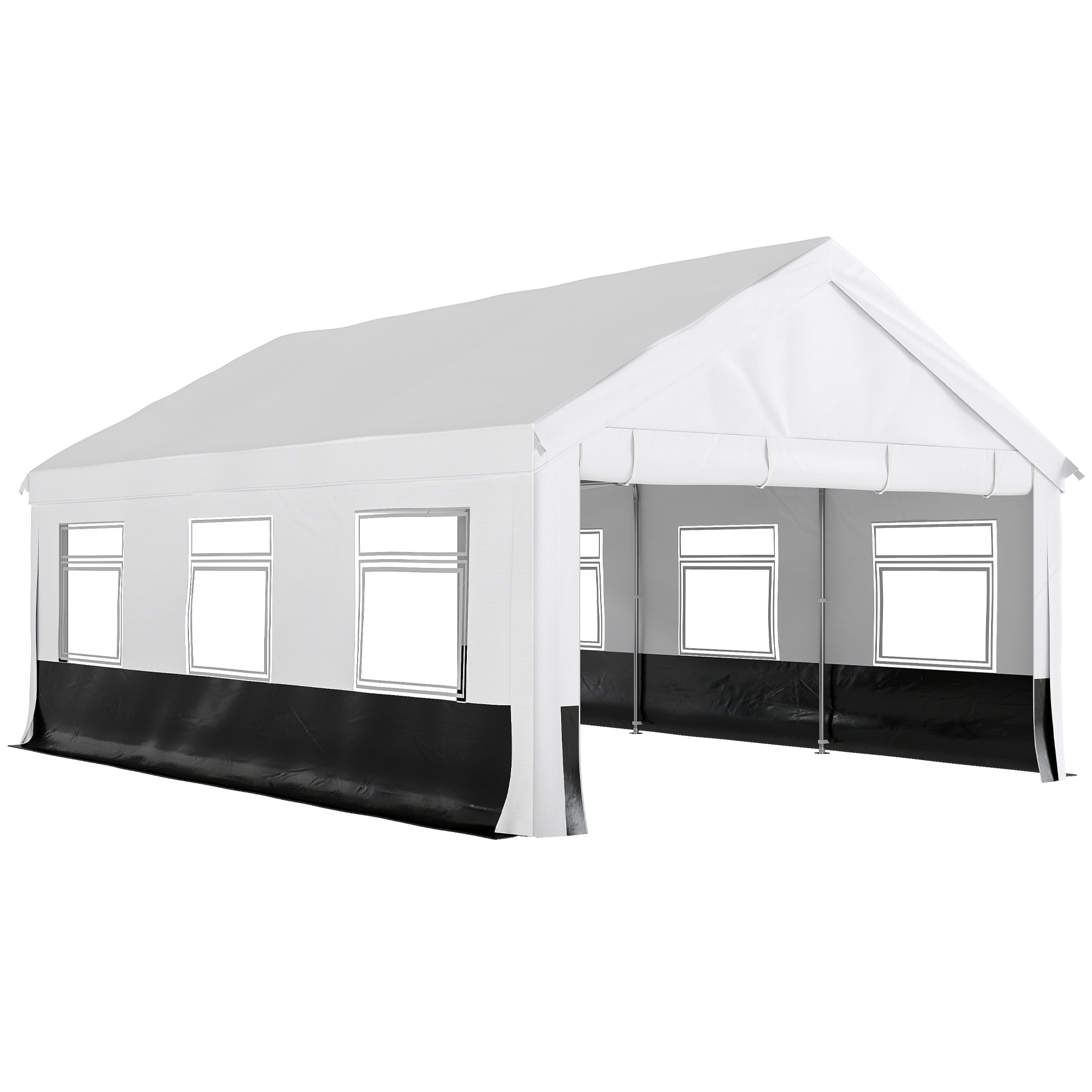 Outsunny Carpa para Fiestas 4x6 m Carpa de Jardín con Paredes Extraíbles 2 Puertas y Ventanas UPF30+ para Boda Gris y Blanco