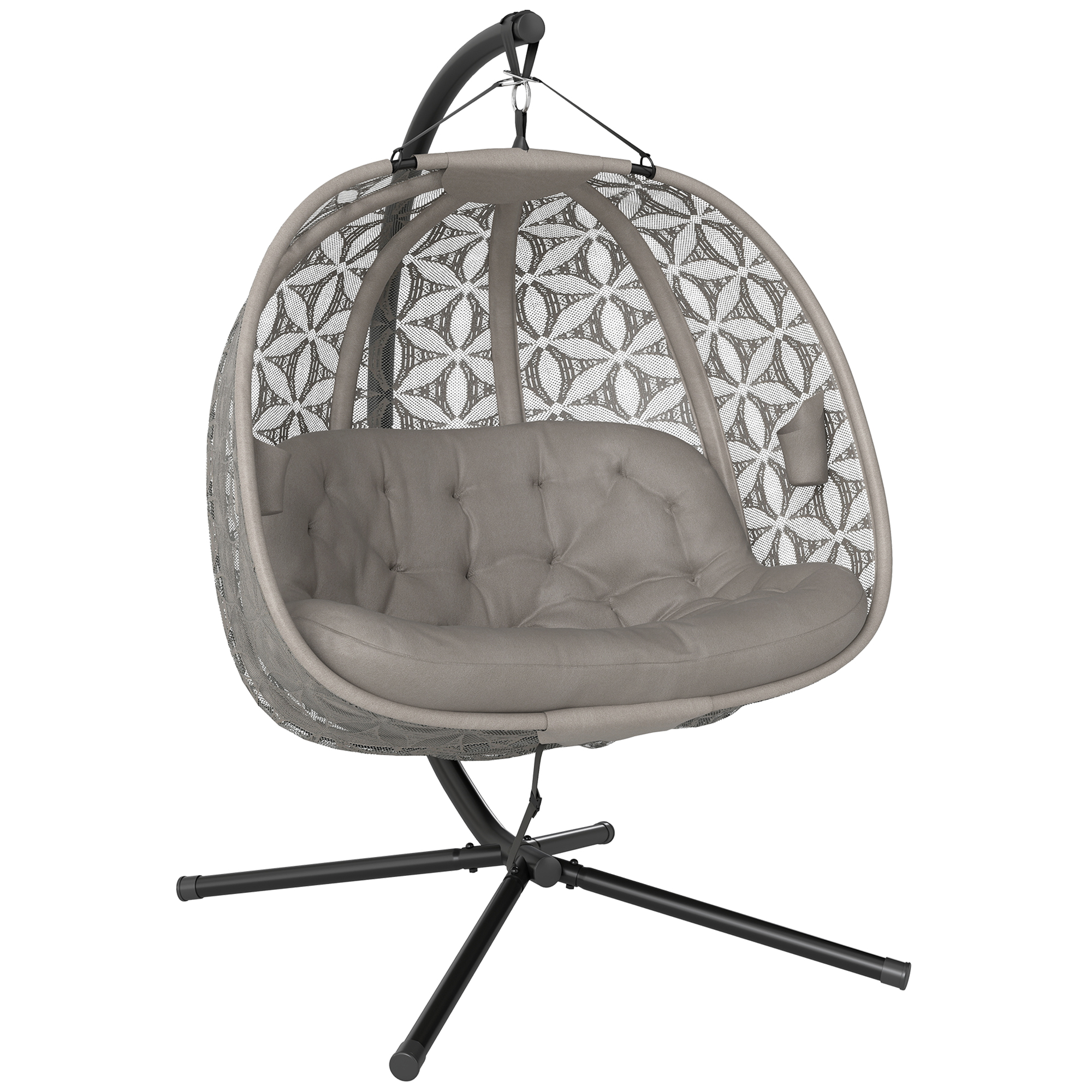 Outsunny Sillón colgante con estructura para 2 personas plegable Cesta colgante con cojín grueso portavasos cinturón de seguridad