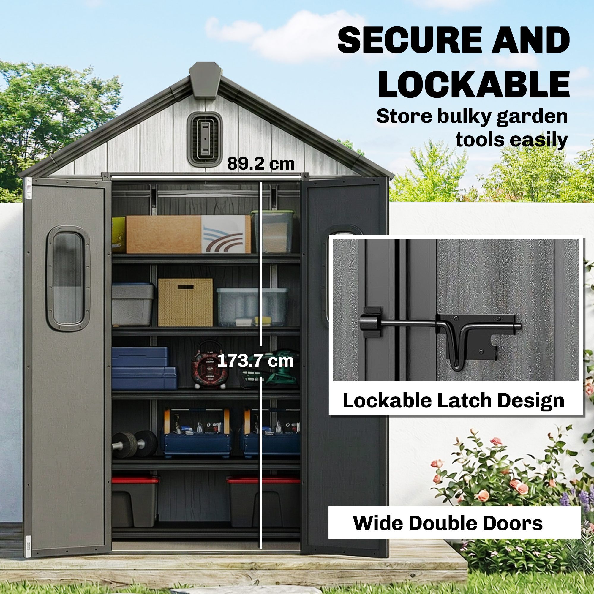  sura Gradina 160L x 98P x 217A cm, Plastic, Usi duble incuiabile, Gri [3]