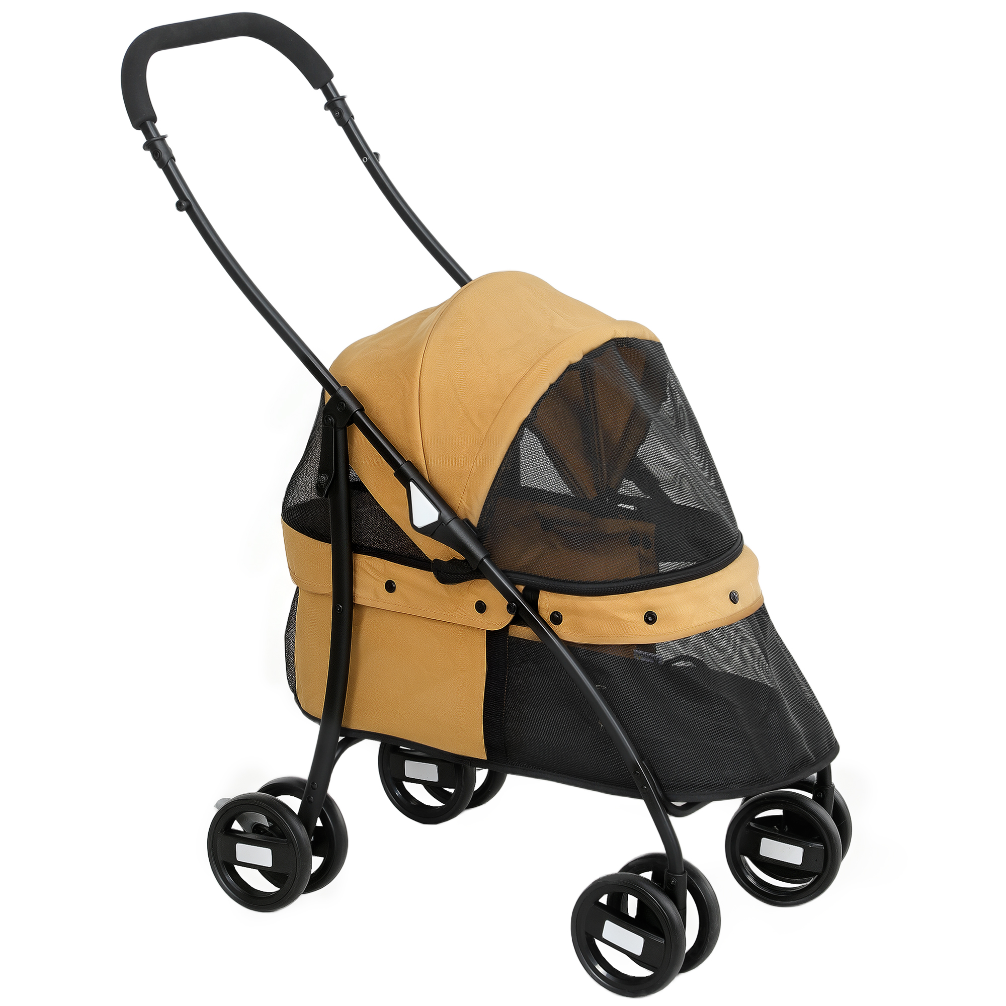PawHut Cochecito para Perros Pequeños Plegable con Ventanas de Malla Cojín Lavable Correas de Seguridad y Marco de Acero Café