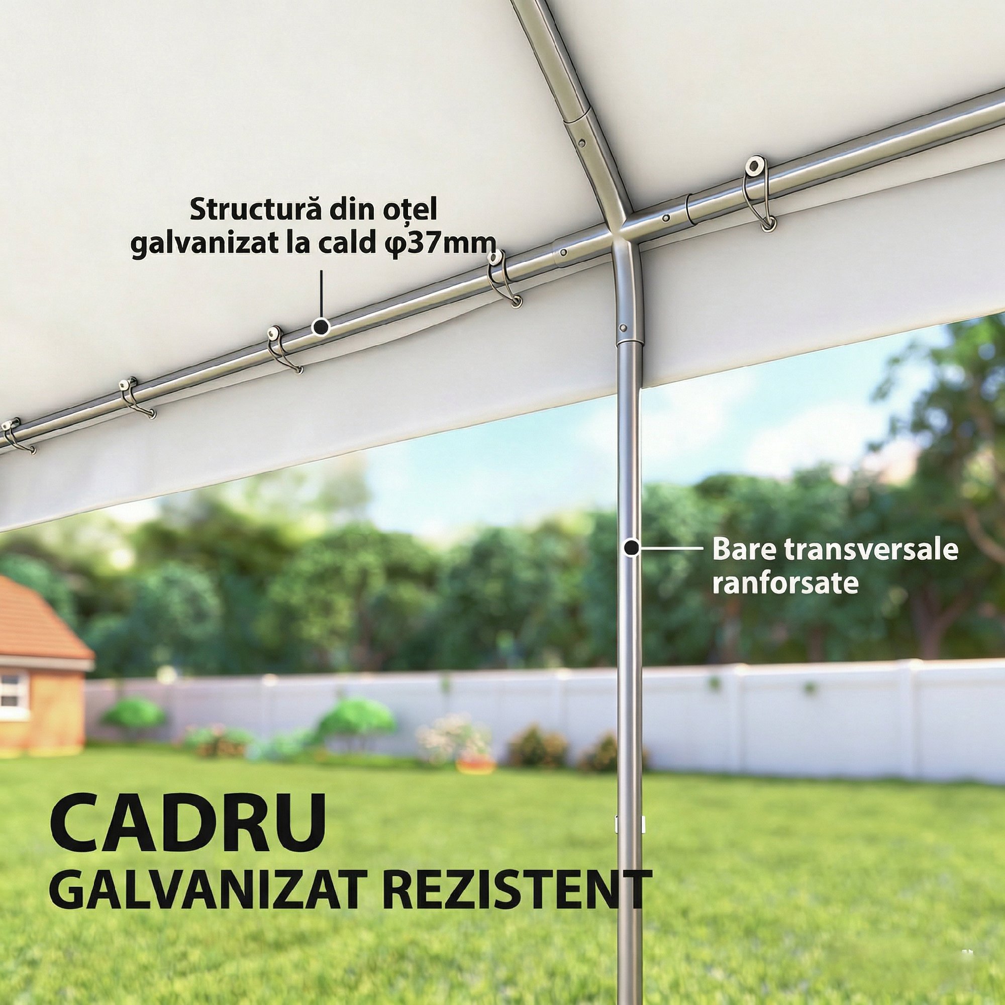  Pavilion de Gradina 4x6 m cu Pereti Laterali, 6 Ferestre si Dubla Intrare, din Otel Galvanizat, Alb [4]