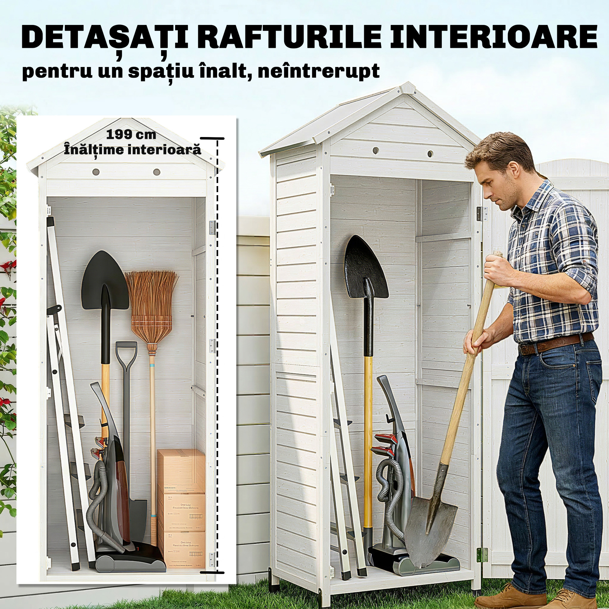  Casuta de Gradina din Lemn, Depozit cu Rafturi Reglabile si Acoperis Zincat [3]