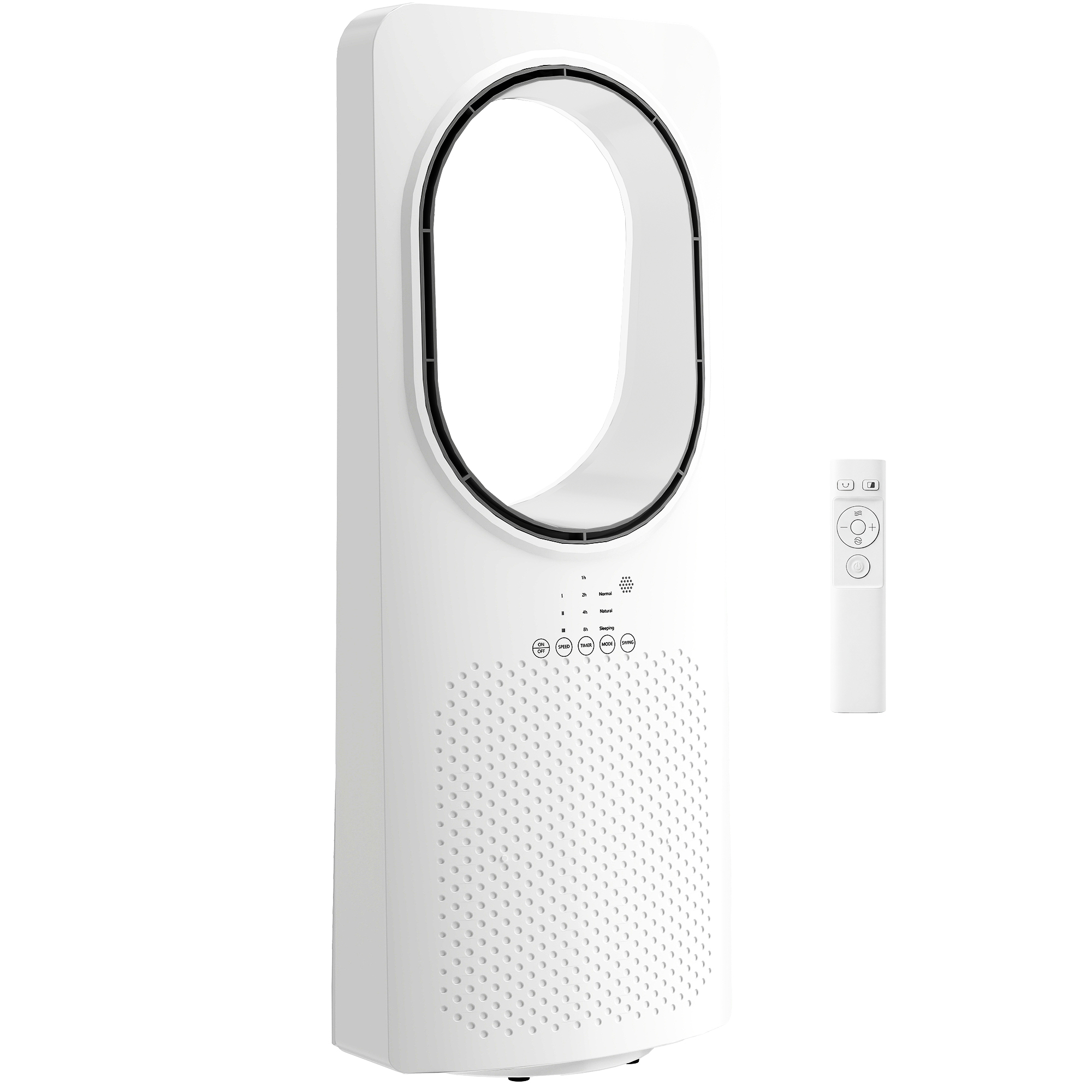 HOMCOM Ventilador de Torre sin Aspas con Mando a Distancia Oscilación 45° 3 Velocidades 3 Modos Temporizador 15H Blanco