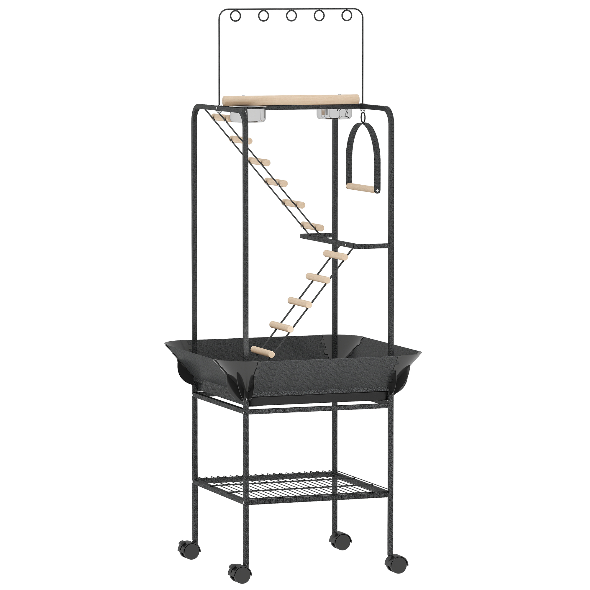 PawHut Parc de Joacă pentru Păsări cu Roți Scări Leagăn Protecție pentru Semințe Tavă Hrănitoare Bățuri 63x63x163 cm | Aosom Romania