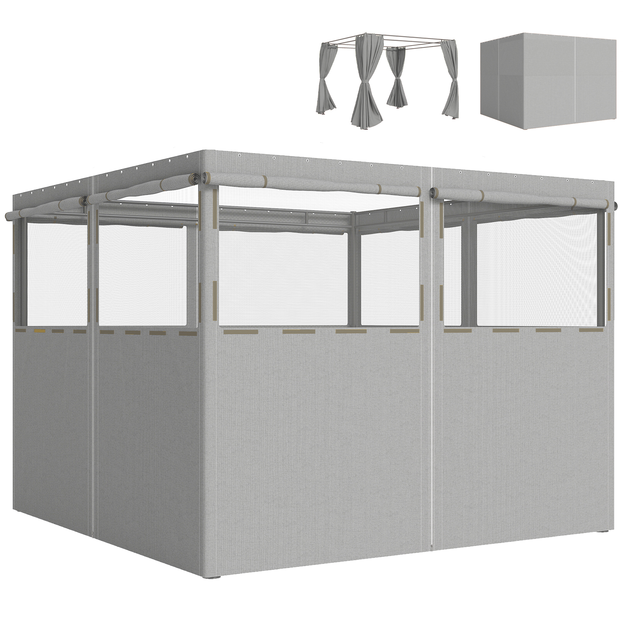 Outsunny 4 Paredes Laterales para Cenador 3x3 m Laterales de Carpa con 8 Ventanas Protección UV 30+ Impermeable Gris Claro