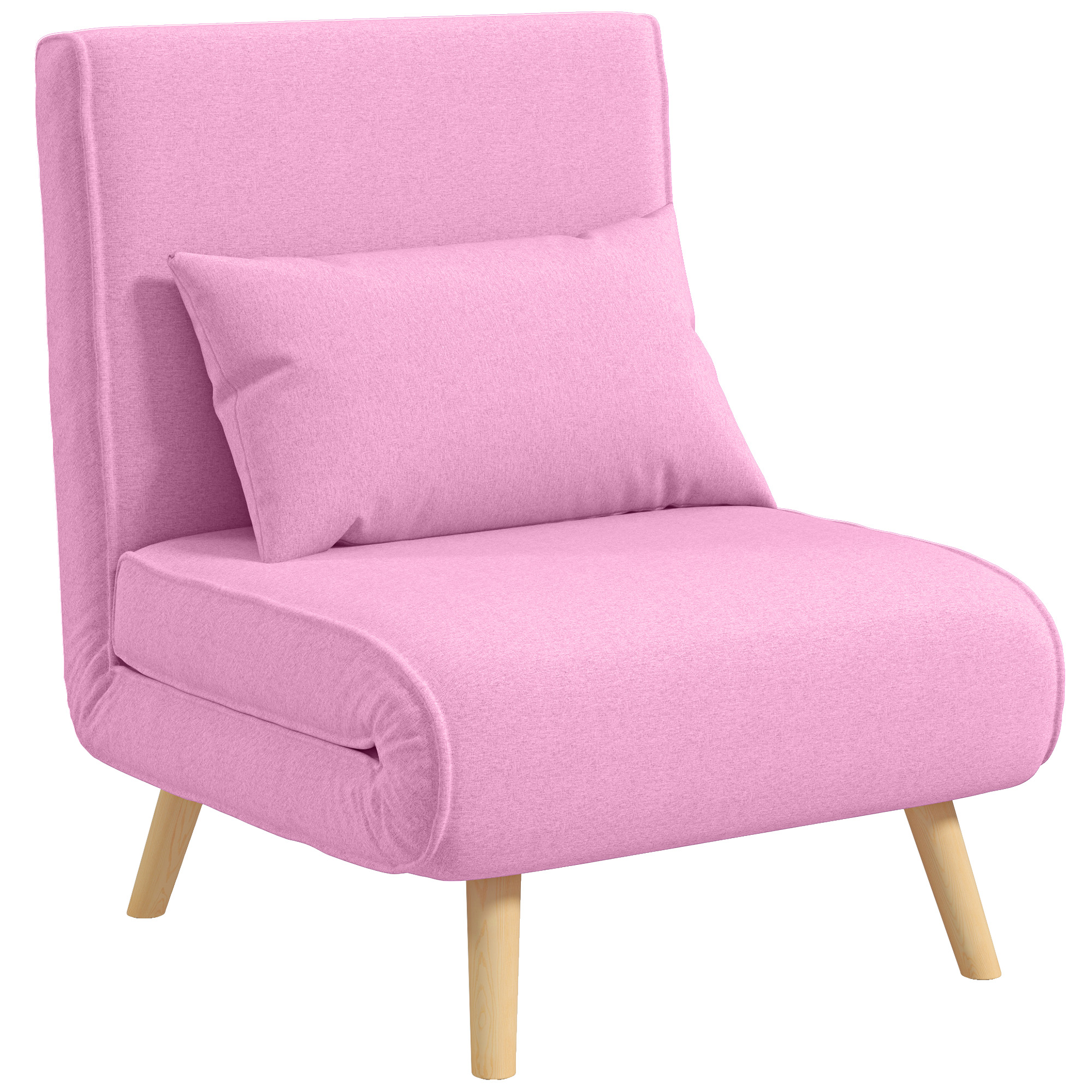HOMCOM Sofá Cama Individual Tapizado en Lino con Respaldo Ajustable en 5 Posiciones y Almohada 72x75x85 cm Rosa