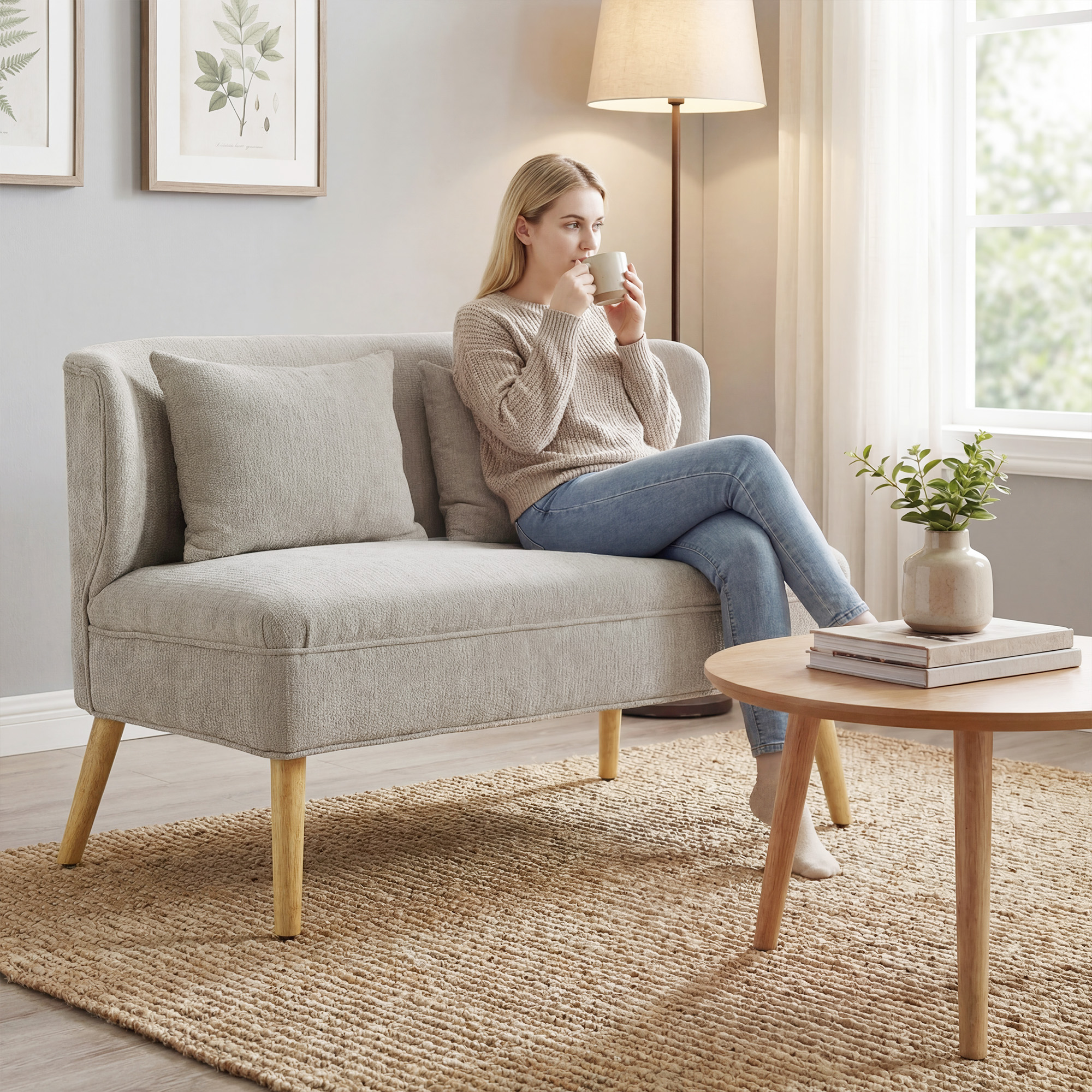 HOMCOM Sofa 2 Sitzer kleine Couch mit Flügelrücken, 2 Wurfkissen, 117 cm Di günstig online kaufen