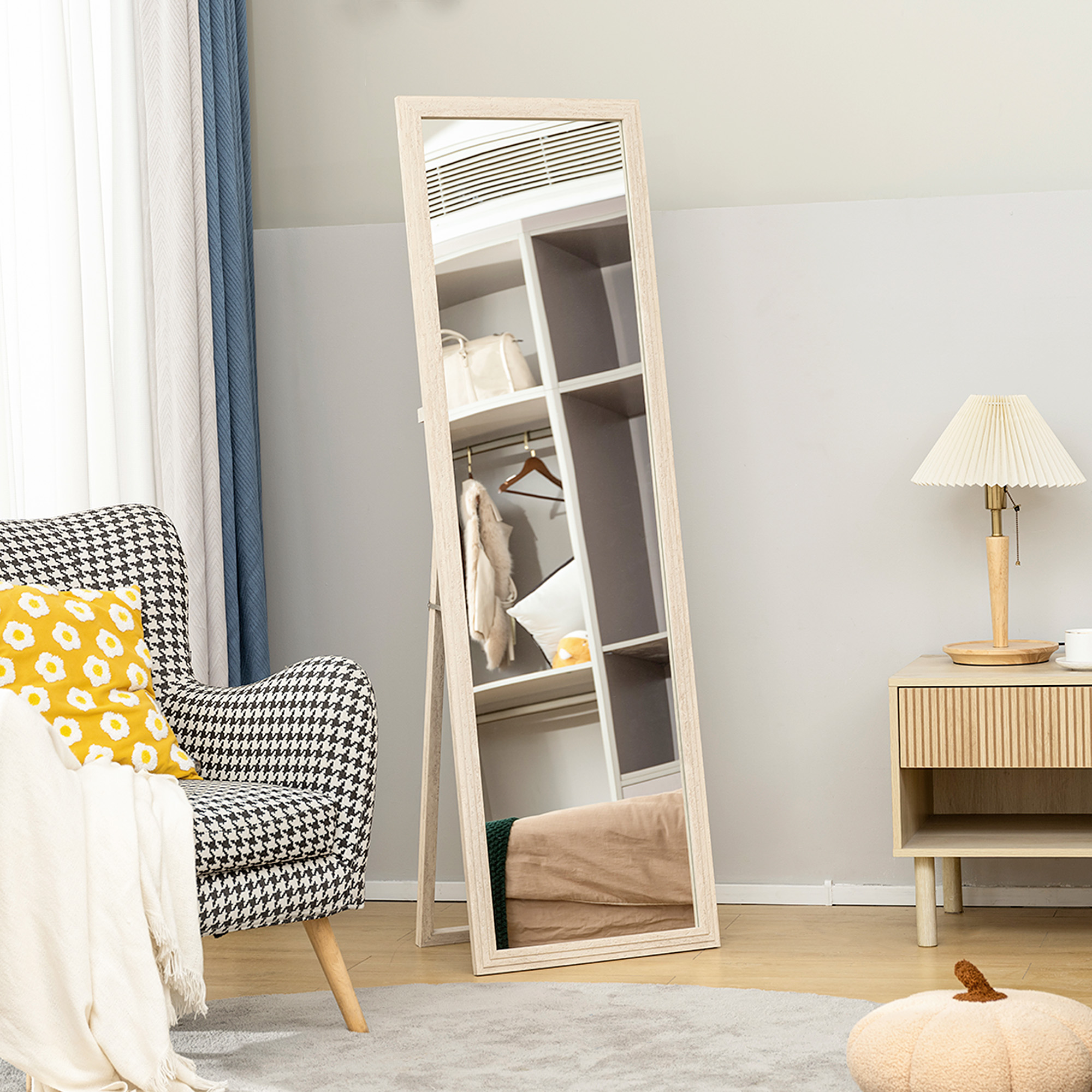 HOMCOM Ganzkörperspiegel 160 x 50 cm Rechteckig Standspiegel mit Steinoptik günstig online kaufen