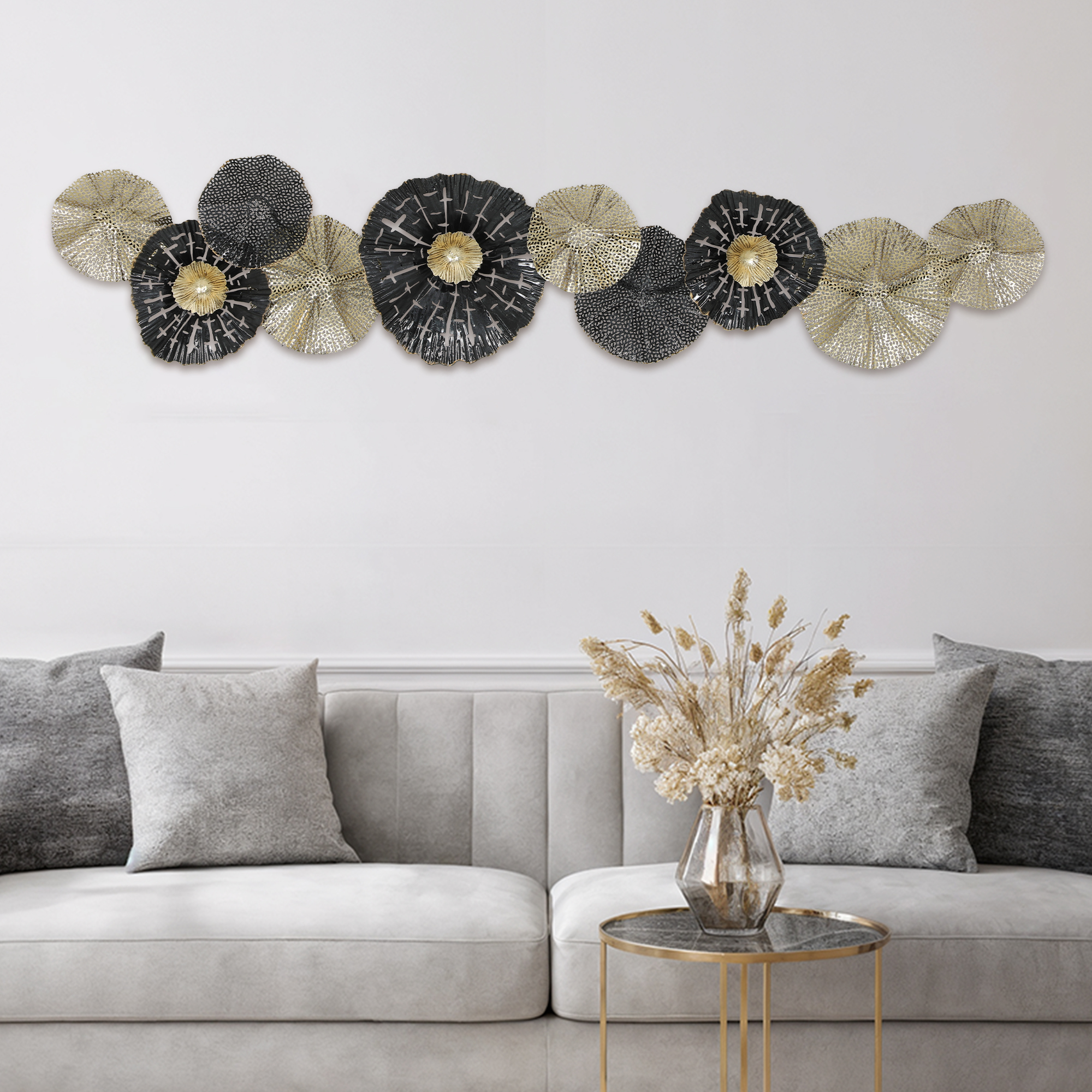 HOMCOM Wanddeko Moderne Metallbild Wandskulptur mit kreisförmigen Scheiben günstig online kaufen