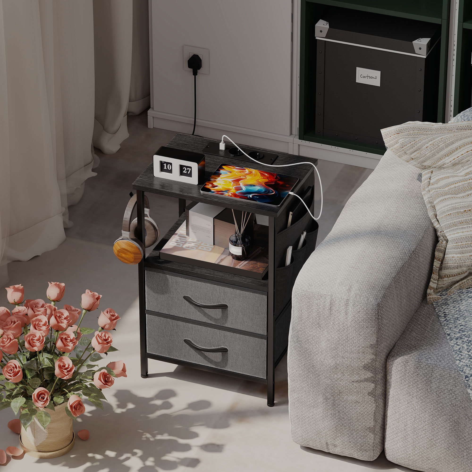 HOMCOM Couchtisch Beistelltisch mit Ladestation, Stahlrahmen, schlanker Woh günstig online kaufen