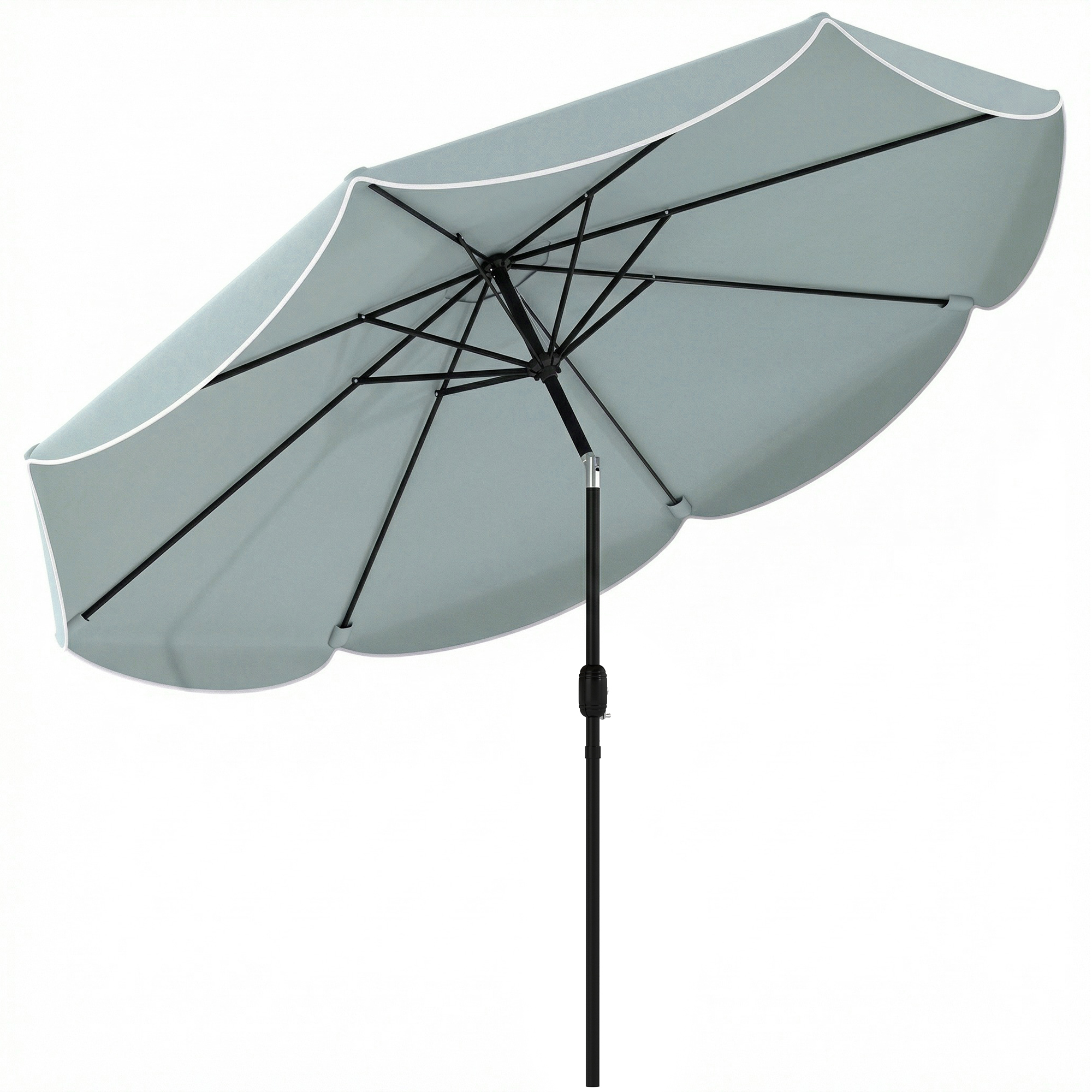 Outsunny Gartensonnenschirm rund Φ265 x 235 cm, neigbarer Außenschirm in 3 Positionen mit 8 Streben, Öffnen/Schließen per Kurbel, Volant, Bespannung 180 g/m², für Garten, Terrasse, Blau Aosom