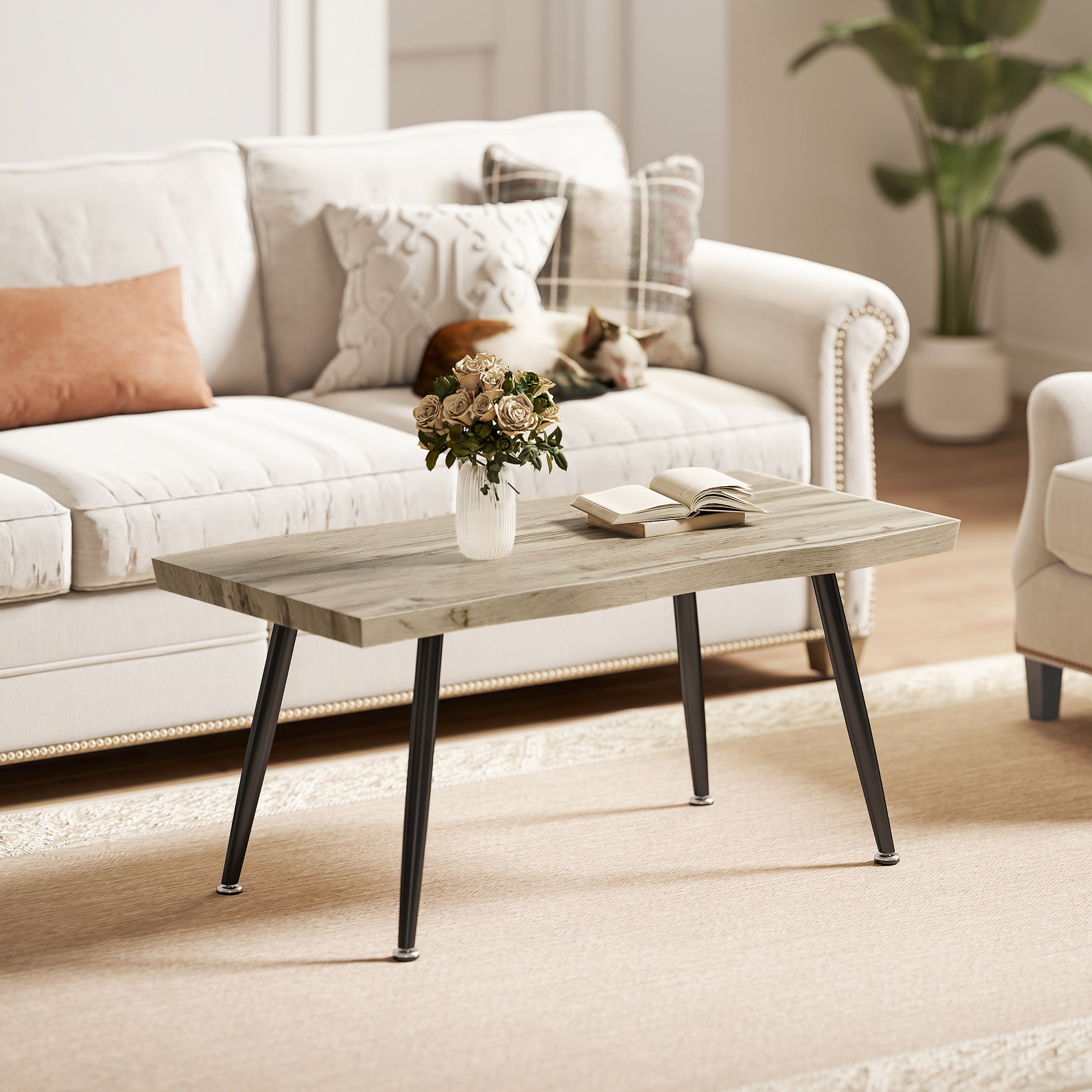 HOMCOM Couchtisch Beistelltisch mit Stahlbeine, 4 cm dicker Tischplatte Woh günstig online kaufen