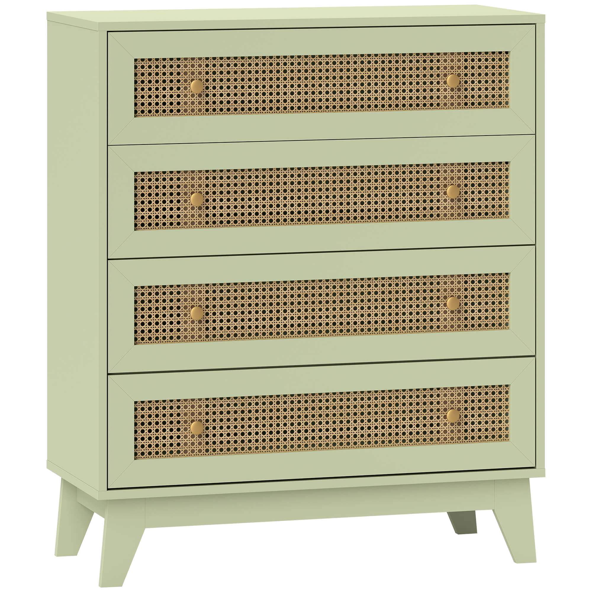 HOMCOM Kommode 4 Schubladen Aufbewahrung Rattangeflecht 80 x 35 x 95 cm hellholz-Optik und grün Aosom
