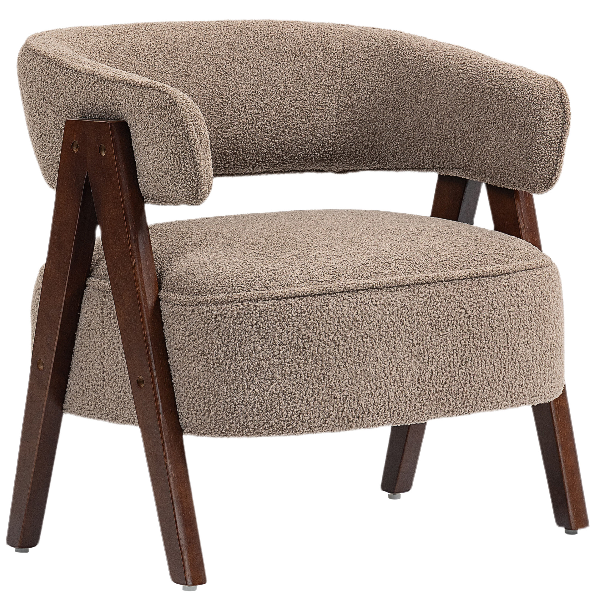 HOMCOM Wohnzimmersessel aus Bouclé-Stoff, gepolsterter Stuhl, großzügige Sitzfläche, ergonomische Rückenlehne, Armlehnen, Massivholzbeine und Stahlgestell, Sessel für Schlafzimmer, Wohnzimmer, Büro, braun Aosom