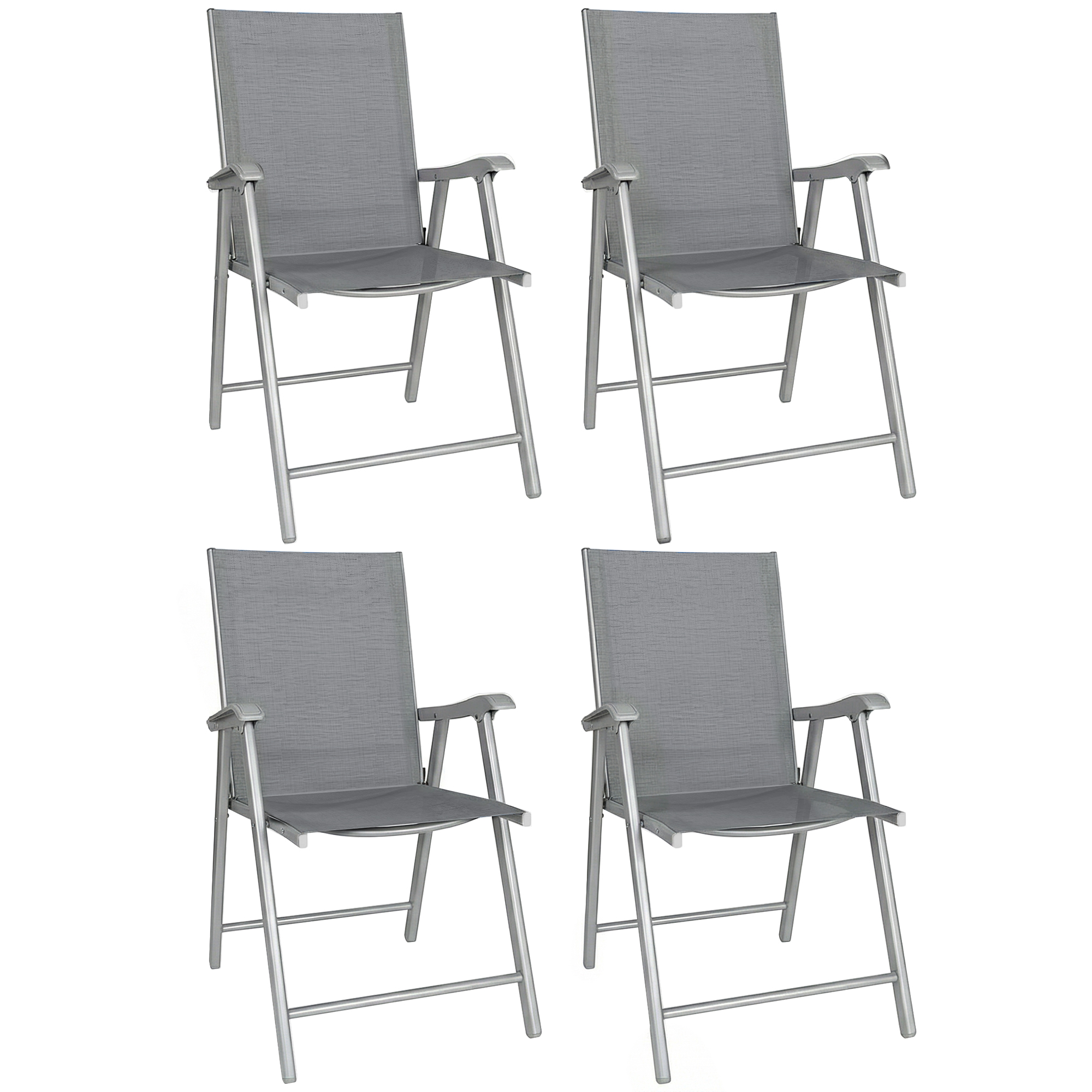 Outsunny Conjunto de 4 Sillas de Jardín Exterior Plegables con Respaldo Alto y Reposabrazos para Terraza Playa 58x62x97 cm Gris