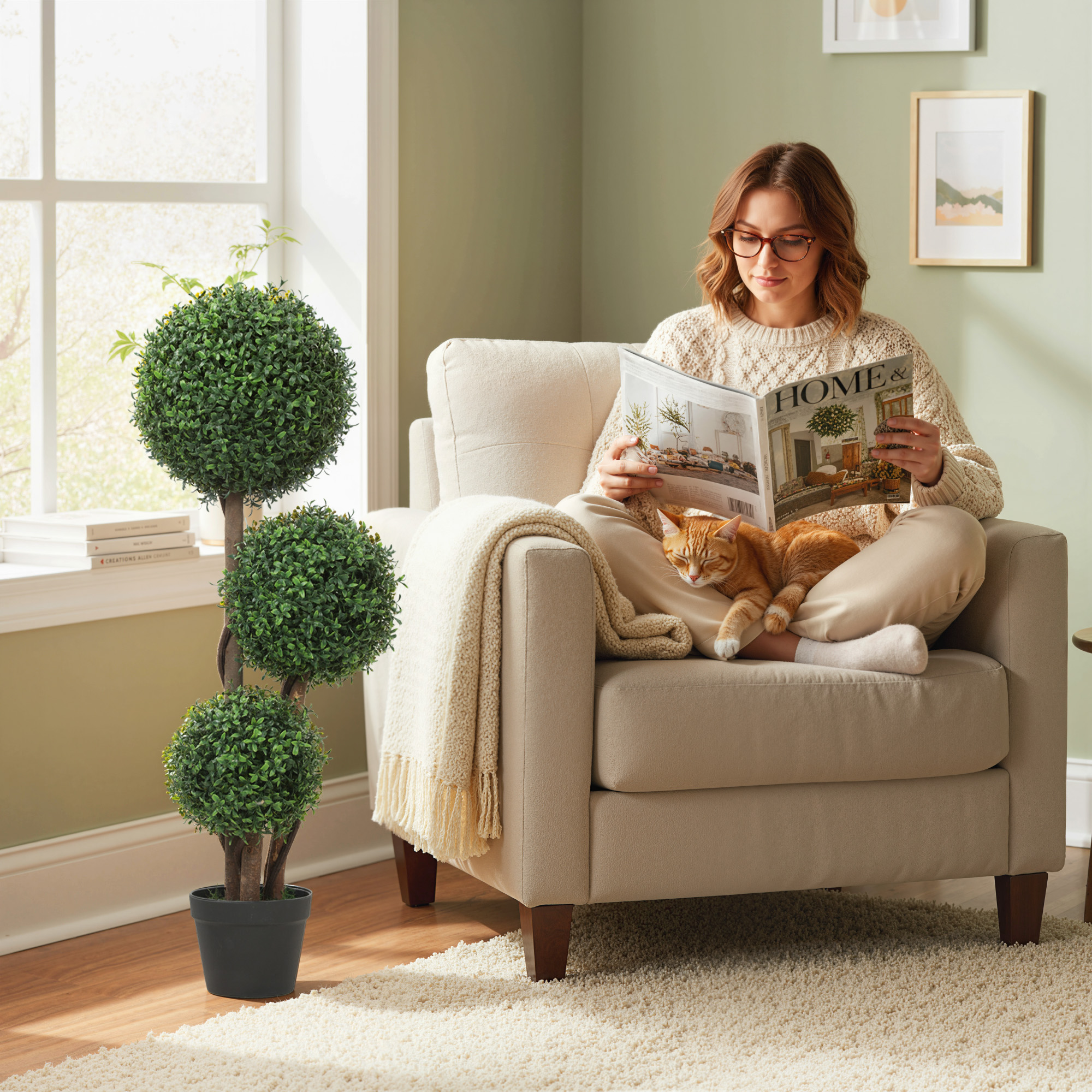 HOMCOM Künstliche Buchsbaumkugel groß 100cm dreikugelig Kunstpflanze, Plast günstig online kaufen