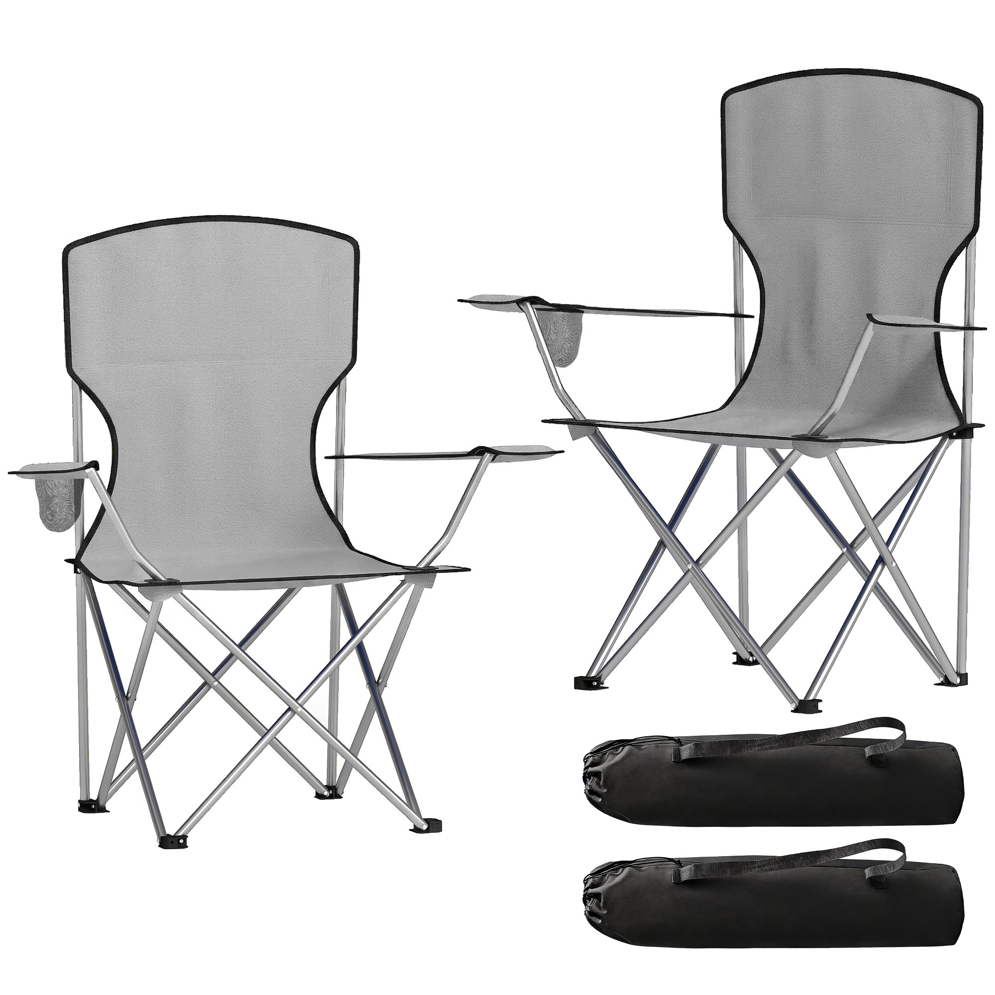 Outsunny Lot de 2 chaises de camping à dossier haut en métal et tissu Oxford, Gris