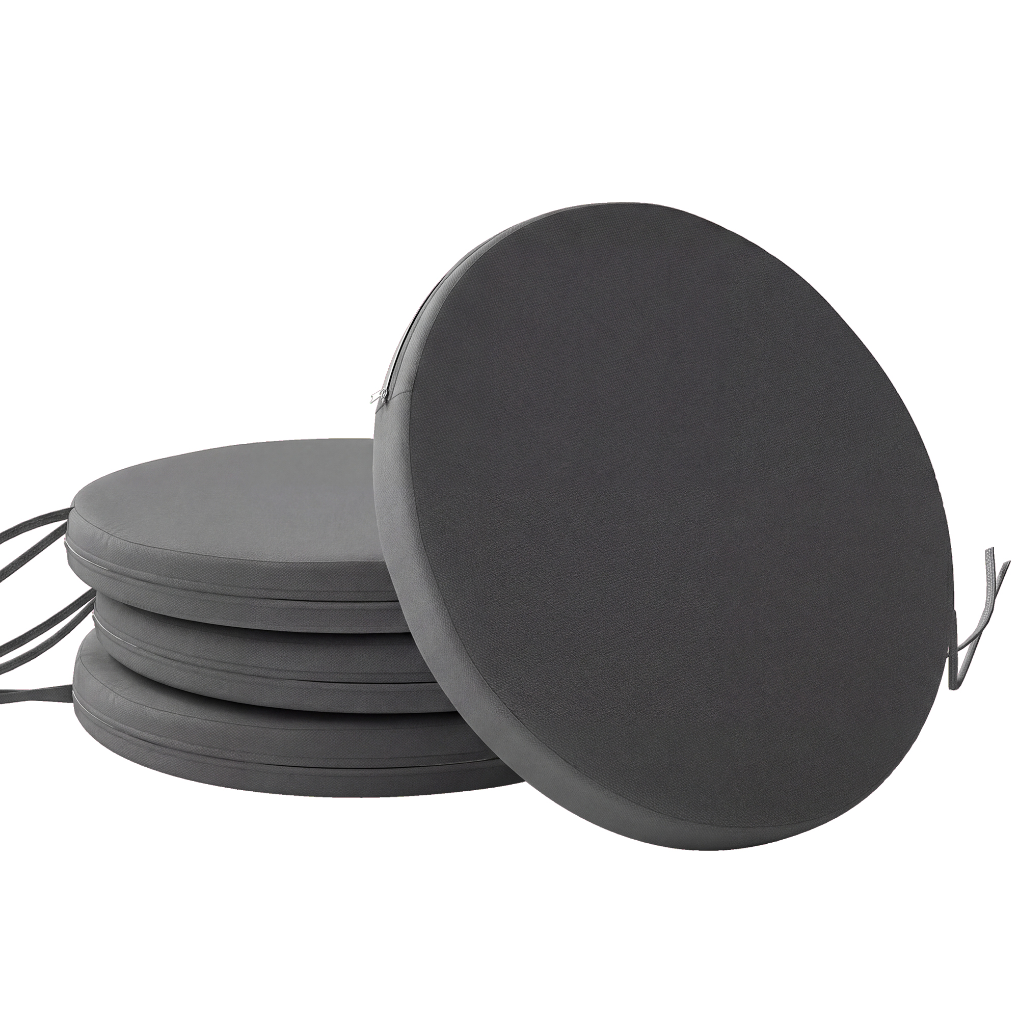 Outsunny Outdoor Bistro Chair Cushions Set of 4 with Removable Cover, 41 x 41 x 5 cm Round Seat Cushions with Ties, Dark Grey