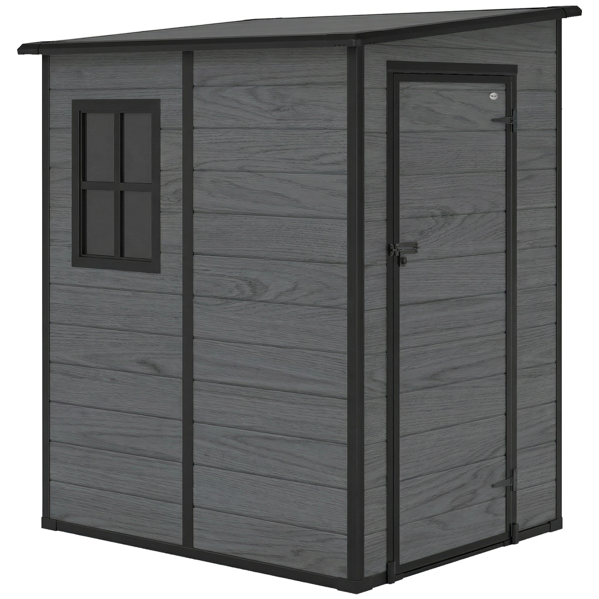 Outsunny 4'x5' Garden Storage Shed, Lean to Shed, Lockable Garden Shed with Window, Vent and Plastic Roof, Wood-Effect
