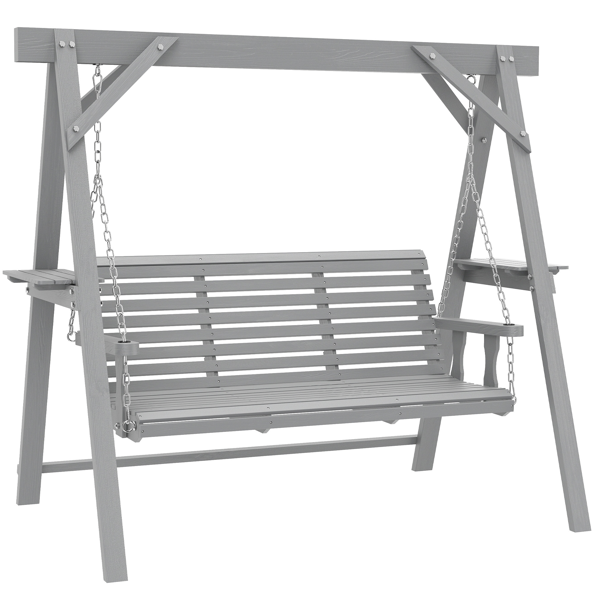 Outsunny Three-Seater Wooden Swing Bench, Dark Grey
