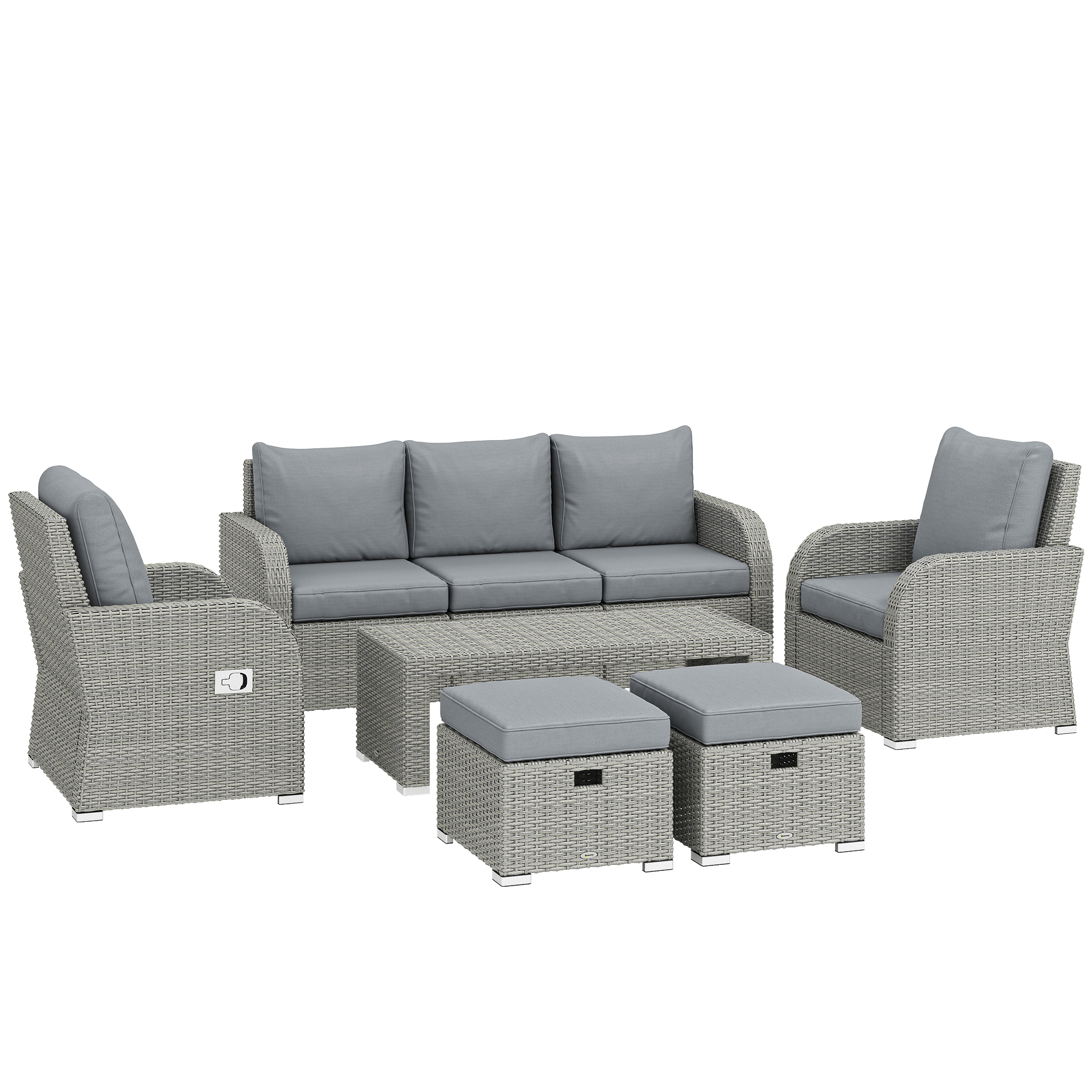 Outsunny Six-piece Rattan Garden Furniture Set with Reclining Armchairs - Dark Grey